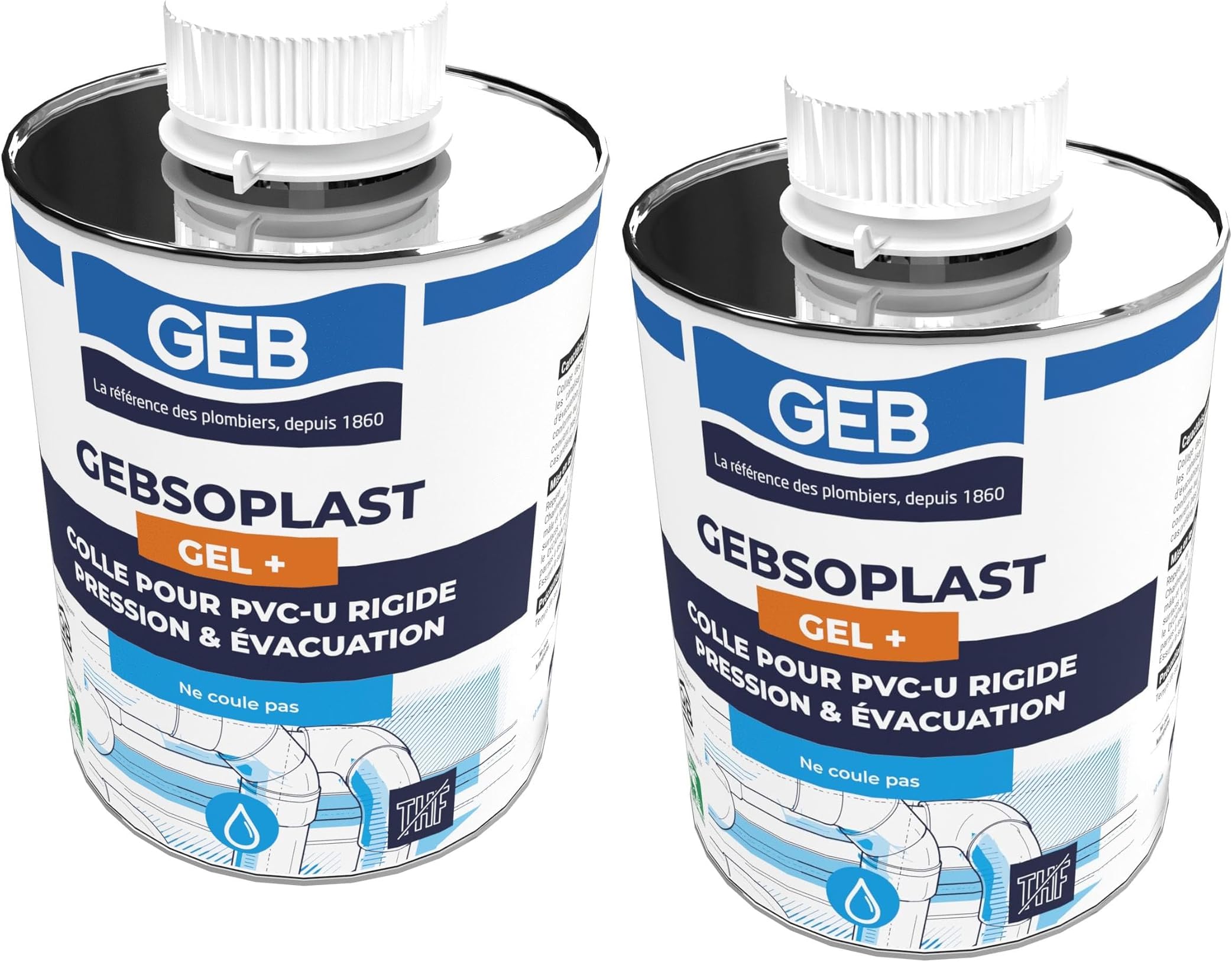 Pegamento para empalme de pvc rígido – geb gebsoplast gel plus – frasco de 1 litro con pincel – Lote de 2