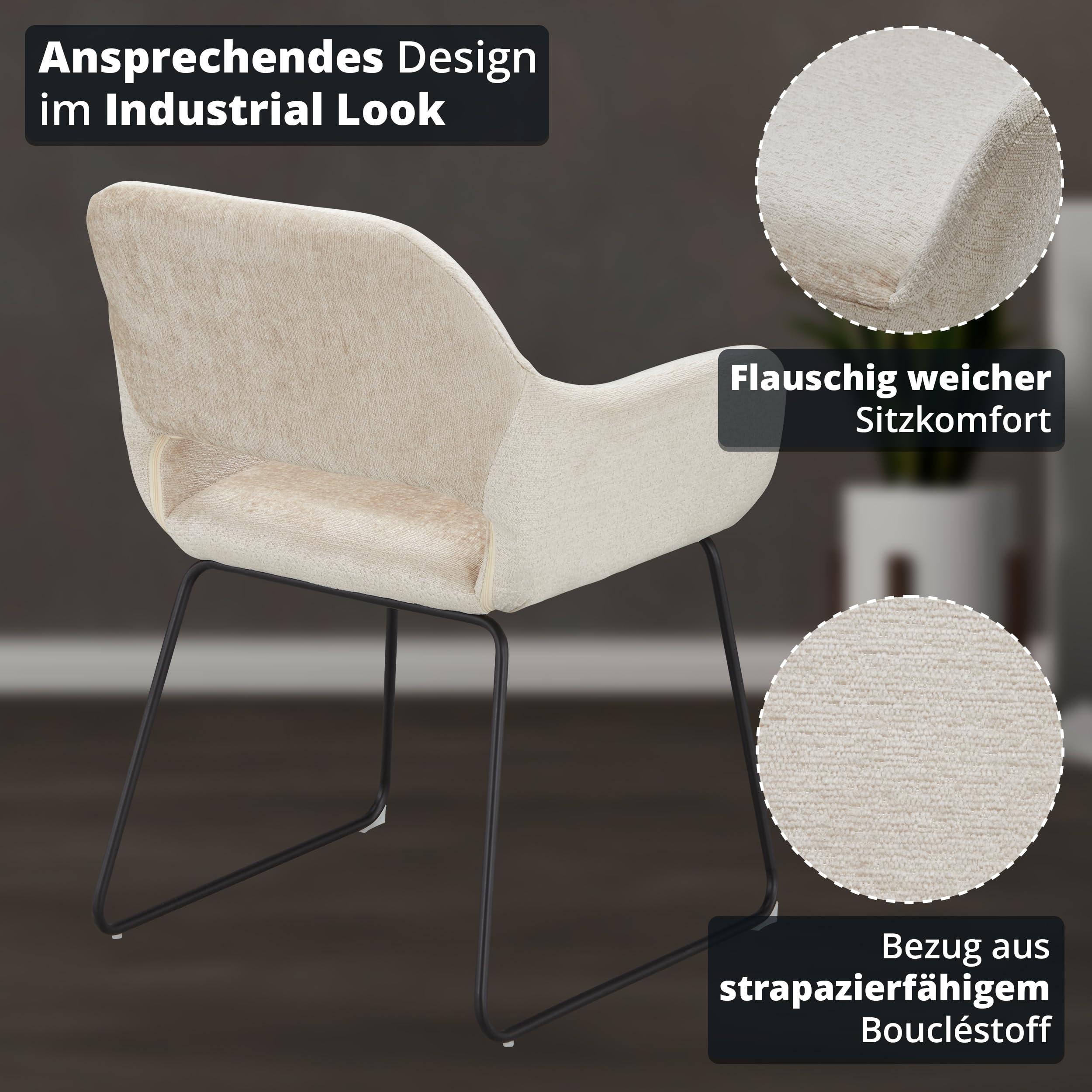 KHG 2er-Set Esszimmerstuhl Polsterstuhl, Eiche, Kuschelweicher, Esszimmer
