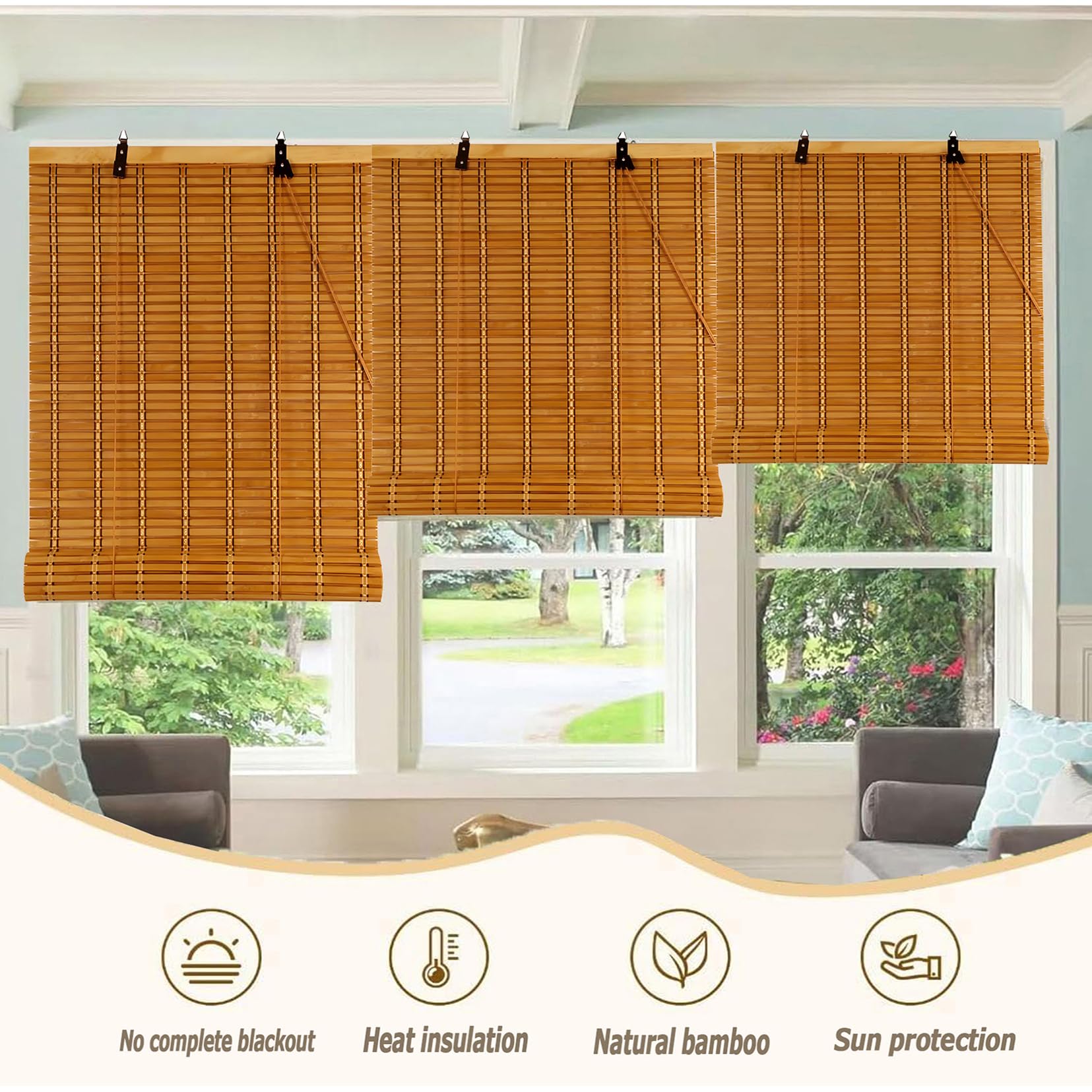 Store Enrouleur Bambou Naturel 80x130cm Store Occultant en Bambou Exterieur,Stores à Rouleaux Romains,60% Protection Solaire Intimité éCran,Filtrant La LumièRe Respirant Rideaux DéCoratif
