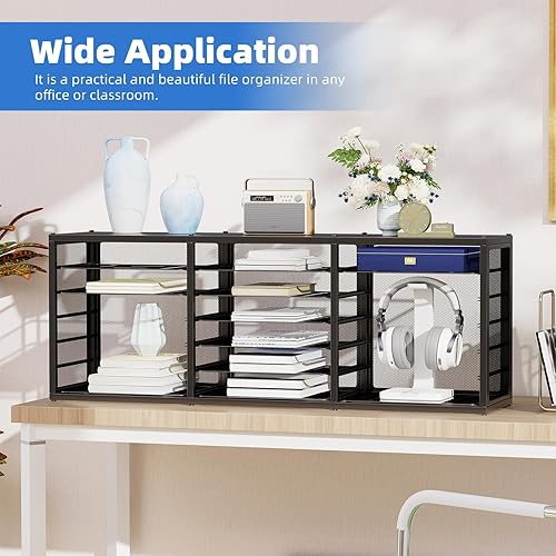 Miniatura 3 de Simple Trending Organizador de archivos de escritorio de 19 niveles, organizador largo de papel con 18 bandejas deslizantes de malla para oficina,