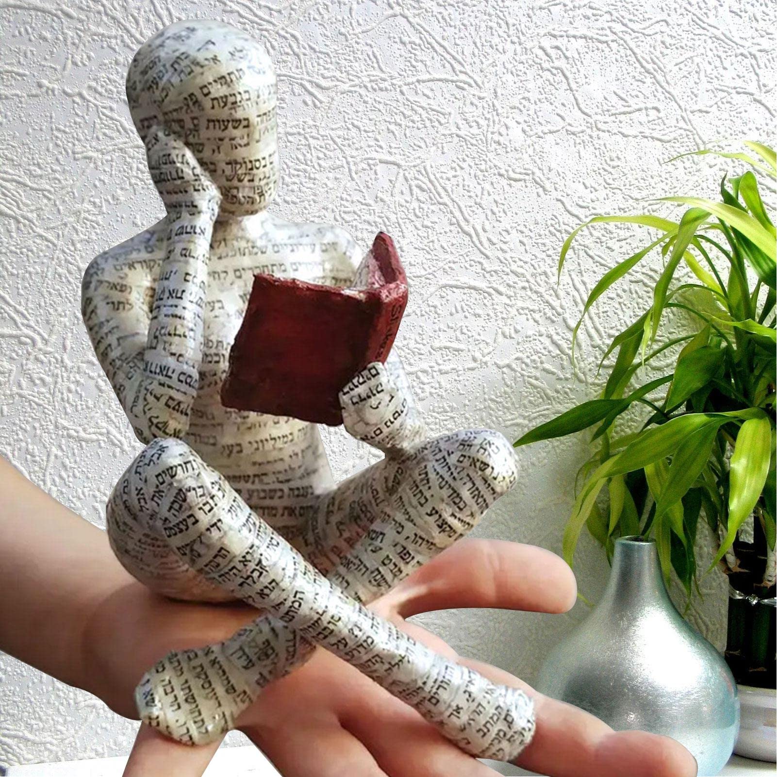 Harz-Figur 'Lesende Frau' - Deko Fürs Bücherregal, Denker-Stil, Handbemalt