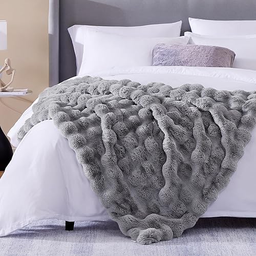 Miniatura 2 de CozyBloom Manta de piel sintética suave de lujo para sofá, manta decorativa y acogedora de felpa larga y esponjosa, manta peluda de forro polar gris