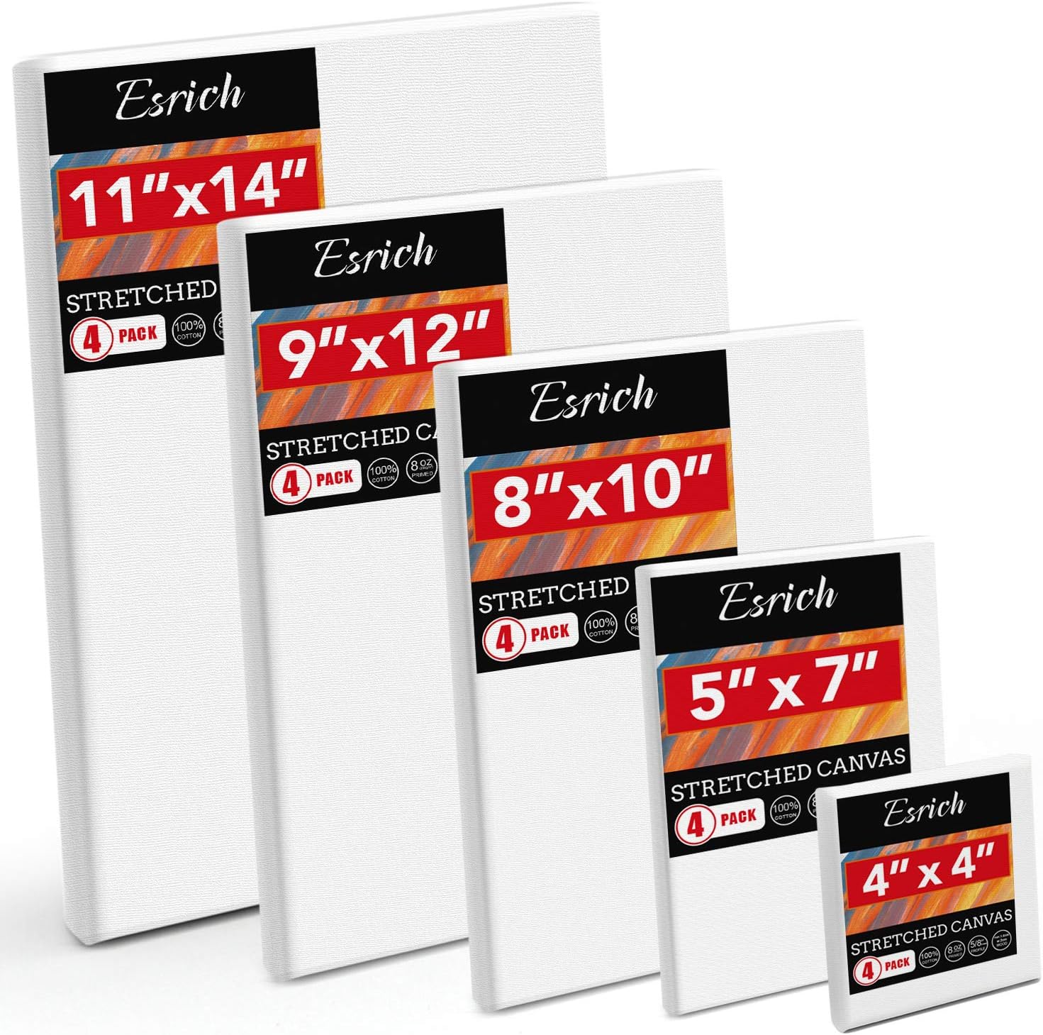 20 Packs Stretched Canvases with Multi Pack 4x4", 5x7", 8x10",9x12", 11x14" (4 of Each) Primed White Blank- Good for Acrylic Oil Painting Wet or Dry Art Media