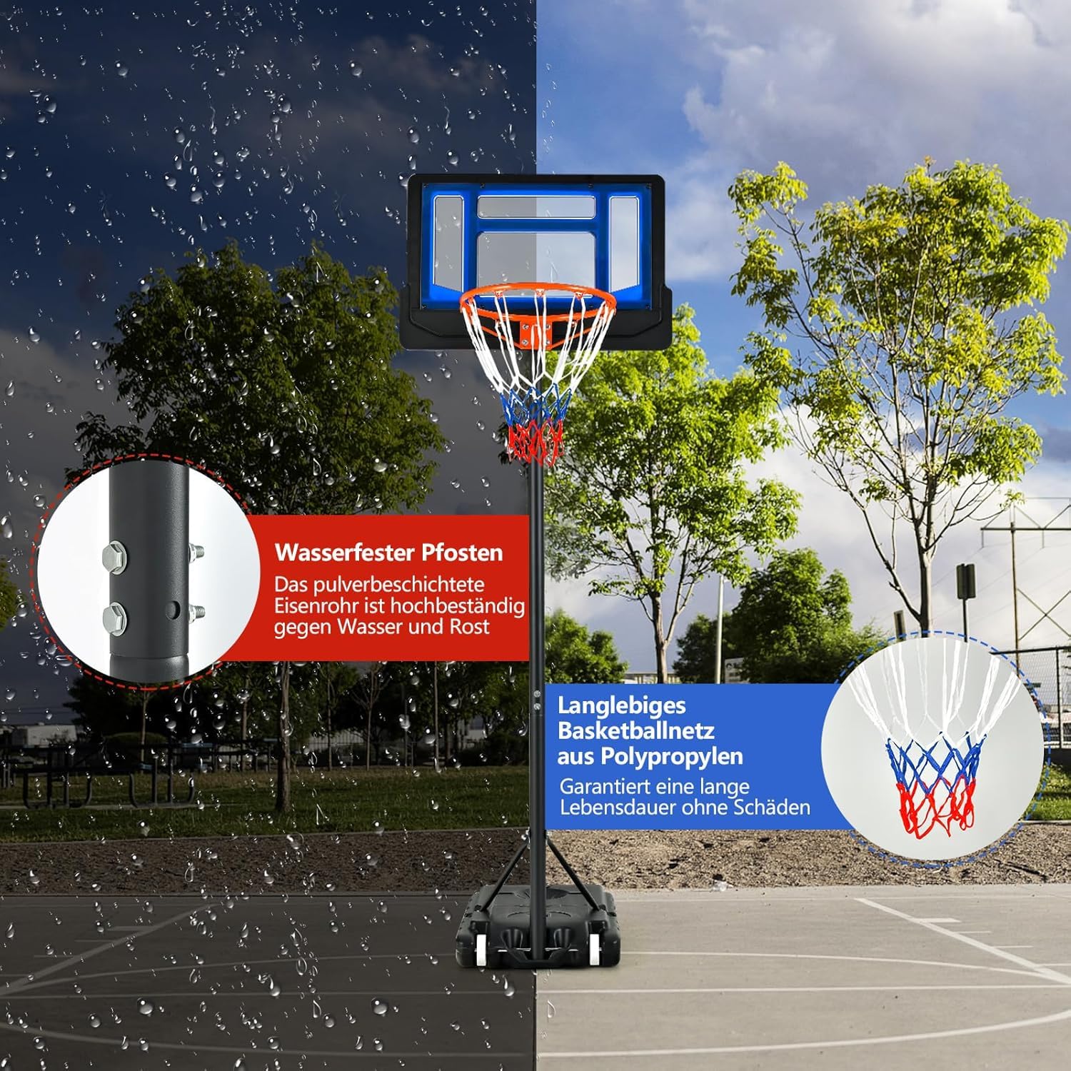 FANTASK Basketballständer 90-210 cm höhenverstellbar, Basketballkorb mit Ständer & 2 Rädern, Korbanlage für Kinder, Jugendliche, Blau