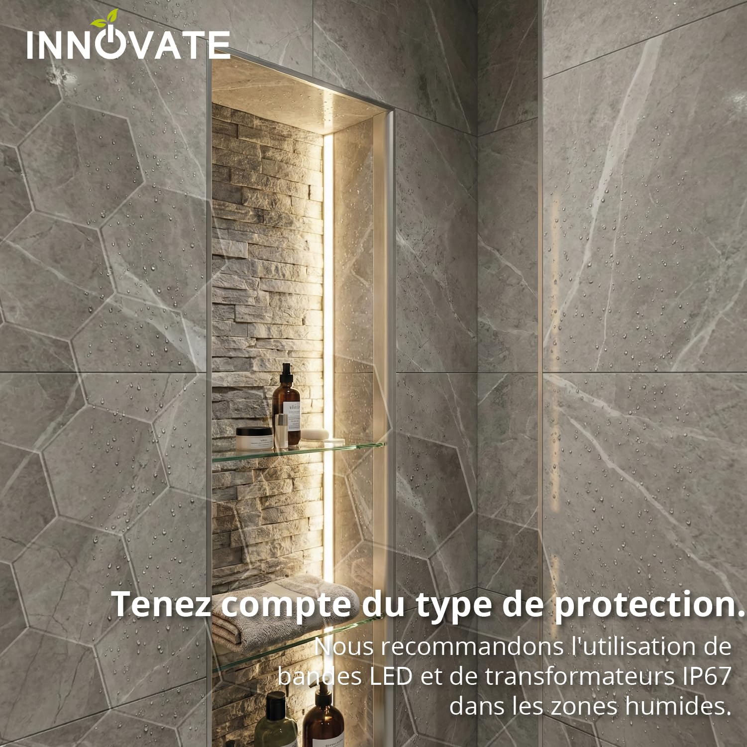 INNOVATE Profilé en aluminium pour bande LED Carrelage avec Diffuseur | Profile aluminium LED Carrelage Lumières LED chambre cuisine couloir lampes LED pour chambre profilés en aluminium