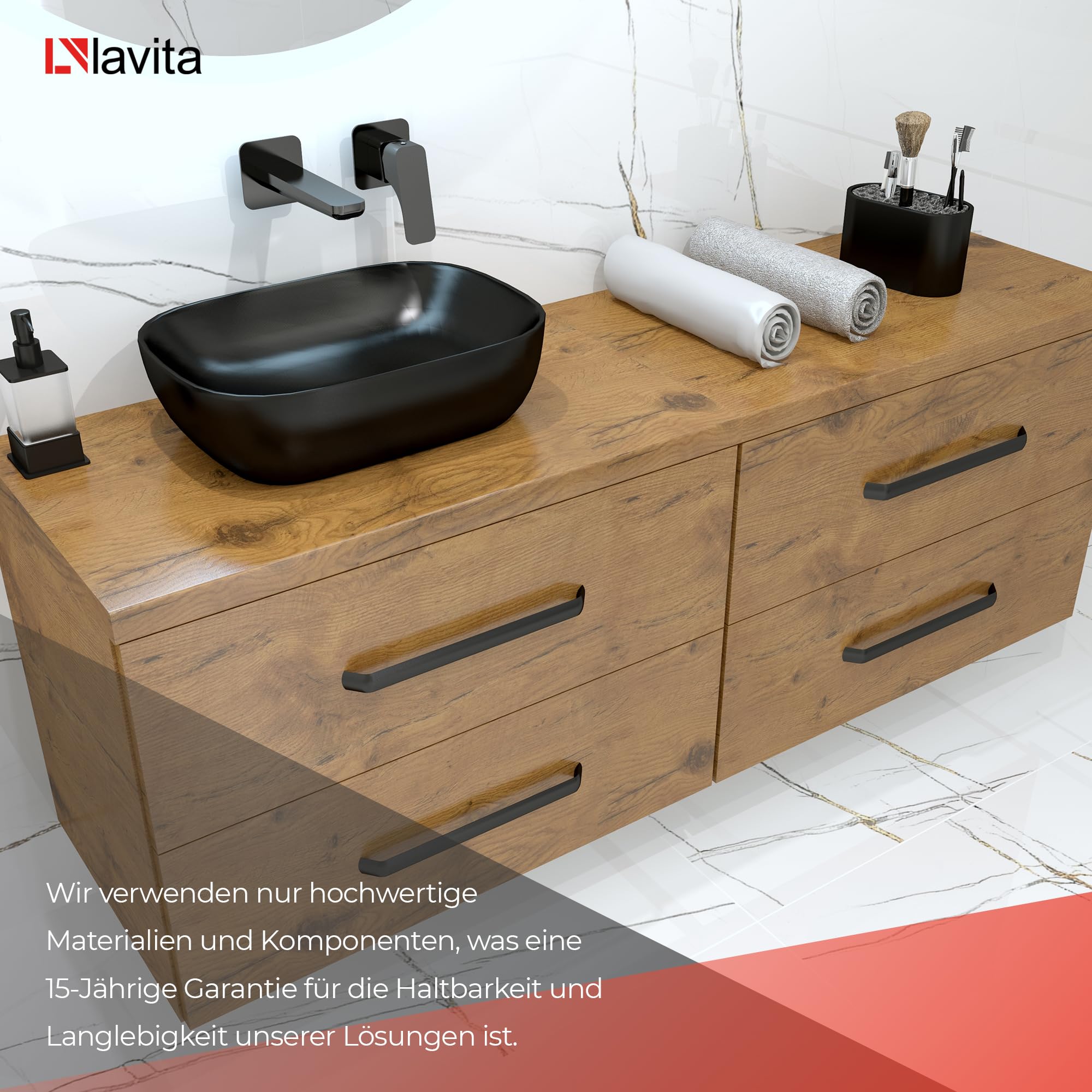 LAVITA Aufsatzwaschtisch Costa Black Aufsatzwaschbecken Rechteckig Waschbecken ohne Überlauf und Hahnloch Aus hochwertigem Porzellan Waschtisch Badkeramik Waschplatz 46x32,5x13,5 cm Schwarz Matt