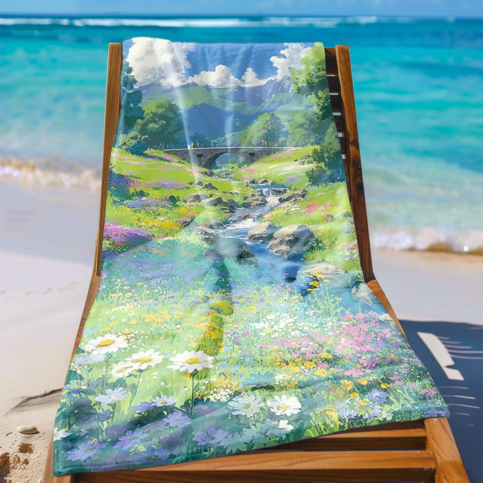 Beach Towel 80x160 Mountain Flowers Microfibre Quick Dry Towel for girls,Pool Swimming Travel Towels,Sand-Resistant, Absorbent, Lightweight
