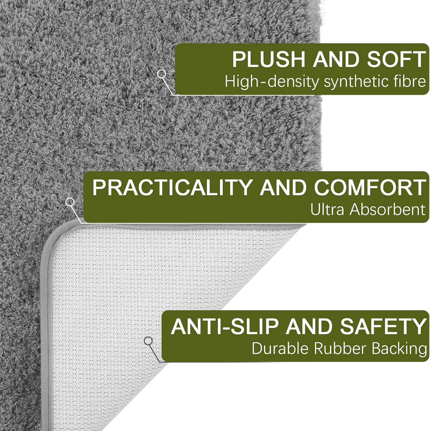 AROGAN 24x60 Inch Long Bathroom Runner Rug, Luxury Thick Soft and Absorbent Microfiber Non Slip Bath Mat, Rubber Backing Quick Dry Rugs Carpets, Machine Washable Plush Mats for Shower Floor, Grey - Image 7