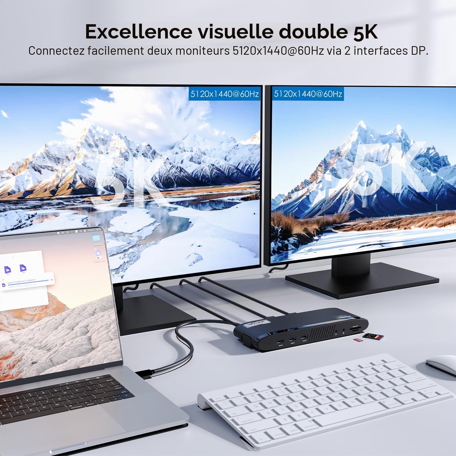 WAVLINK Station d'accueil pour Deux écrans 5K, Docking Station avec PD 100W, 2x4K HDMI, 2x4K/5K DP, 5 Ports USB, SD/TF, Ethernet,Audio, Station d'accueil USB C pour MacBook Neo,Mac M1/M2/M3/M4/Windows
