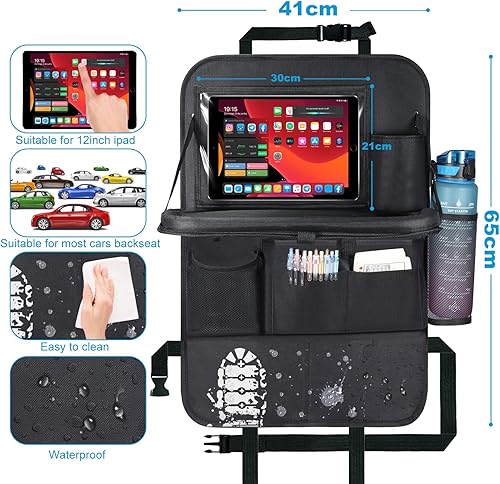 Miniatura 3 de Organizador de asiento trasero de automóvil, organizador de almacenamiento con bandeja de mesa plegable y soporte para tableta, 11 bolsillos de