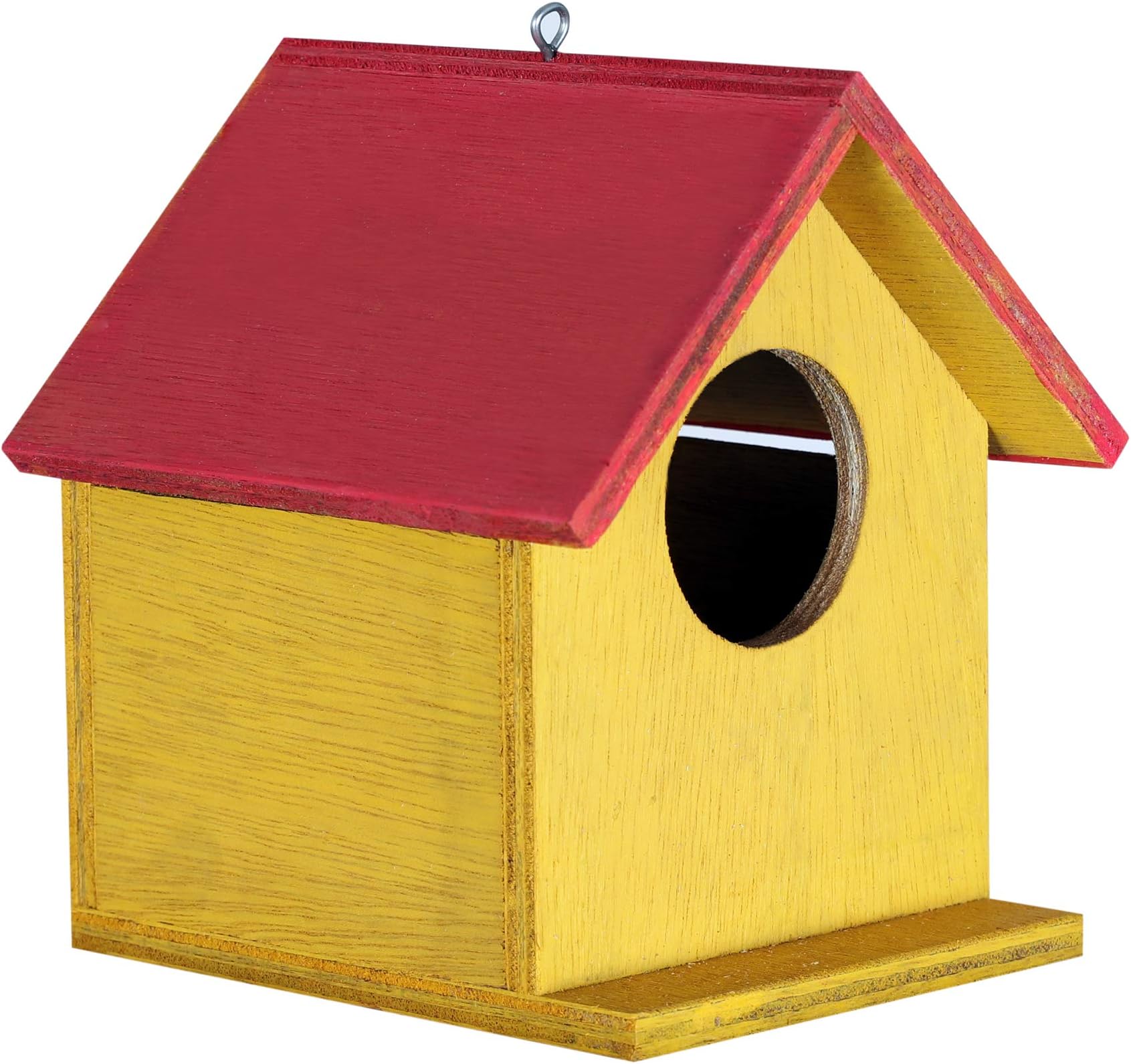 PAXI DAYA Bird House for Small Birds/Wooden Bird's Nest Box for Sparrow and All Small Garden Birds/Ghar/Pet House/Yellow Color/Single Piece
