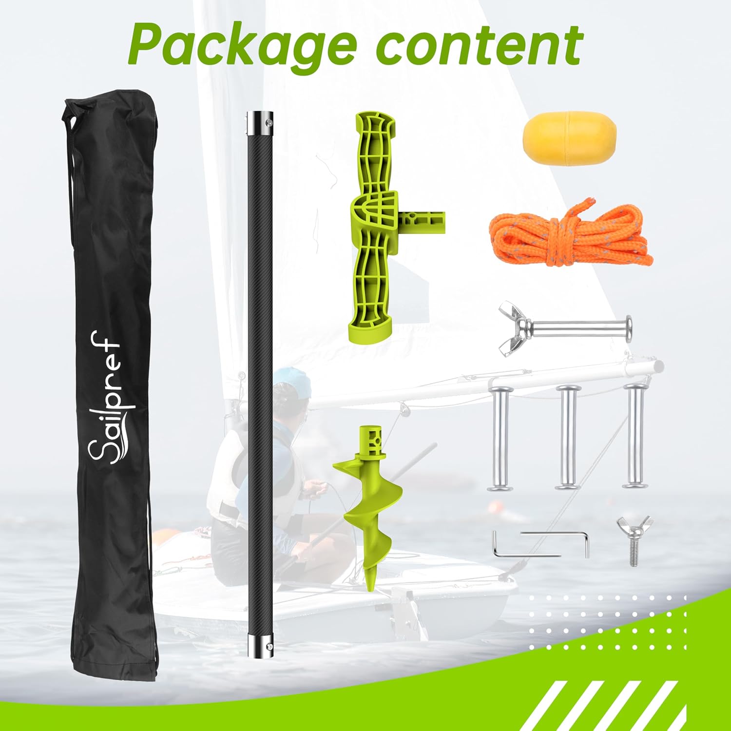 Boat Sand Anchor,Carbon Fiber Shallow Water Anchor with T-Handle and Nylon Glass Fiber Auger,Corrosion-Resistant Sand Anchor for Under 23ft Boat and Kayak Anchor, Green