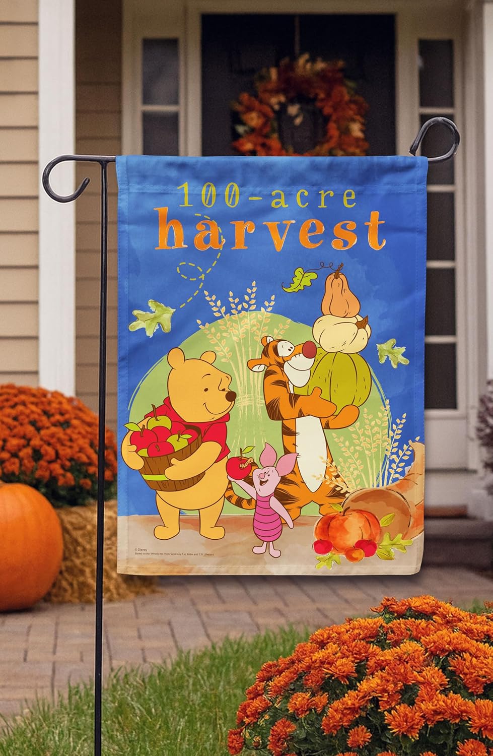 Flagology, Disney, Winnie The Pooh, 100-Acre Harvest Pooh, Garden Flag, Outdoor/Indoor, Exclusive Premium Fabric, Officially Licensed Disney (12" x 18") Multicolor