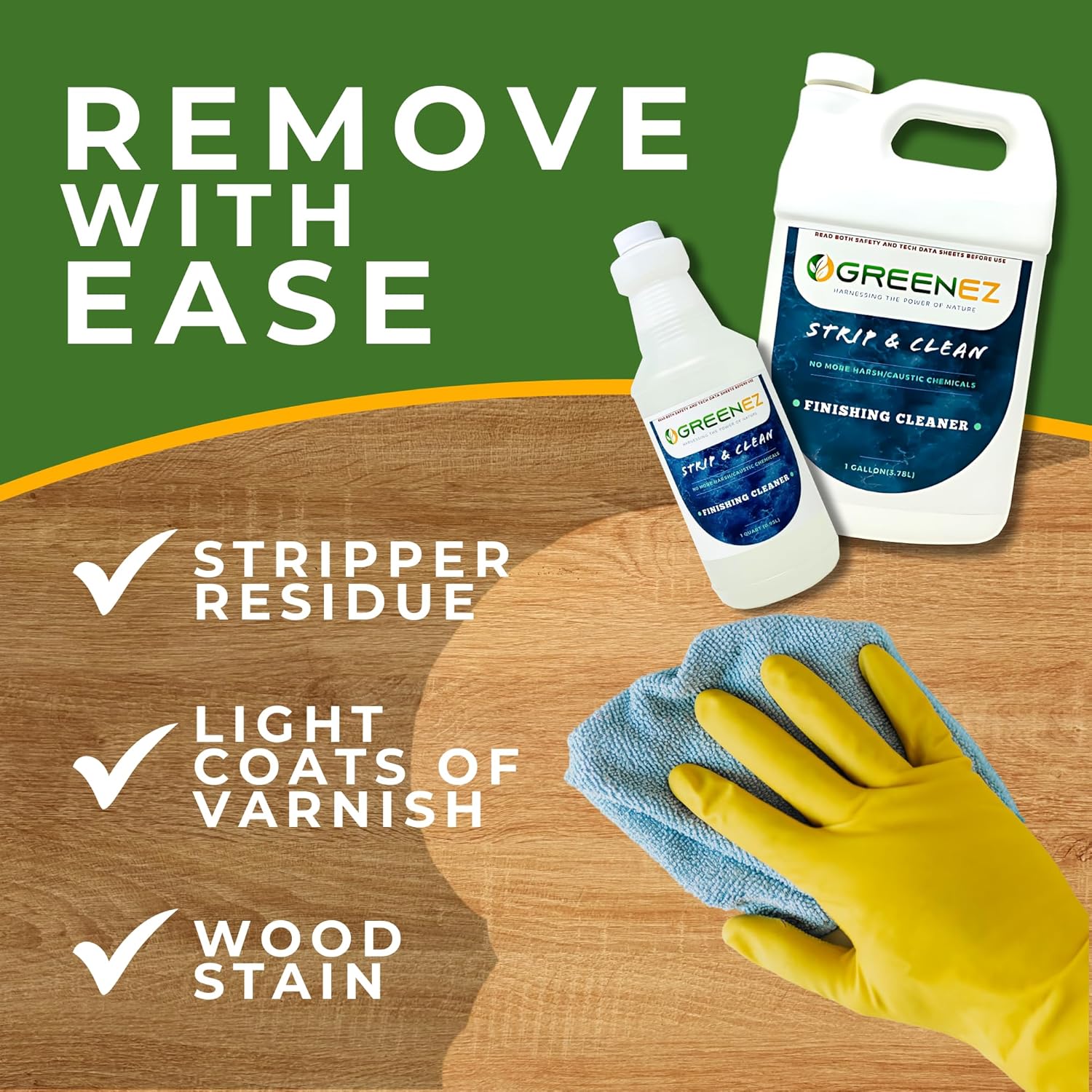 Cleaner | Heavy-Duty Stripper Residue & Grease Remover for Wood | Concentrated Kitchen Degreaser & Stain Remover | Prepares Surfaces for New Finishes - 1 Gallon