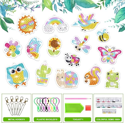 Miniatura 10 de CAYUDEN Llaveros de pintura de diamantes, 15 llaveros de arte de diamantes 5D, adornos de pintura de diamante de sirena, llavero con colgante de