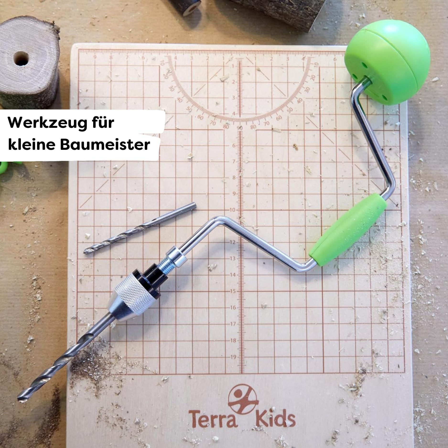 HABA Terra Kids 1306912001 wyciągarka wiertnicza – dla dzieci w wieku od 6 lat – narzędzie dla dzieci – wiertło do drewna – ergonomia dla małych dłoni – dla dzieci od 6 lat – wspomaga motorykę