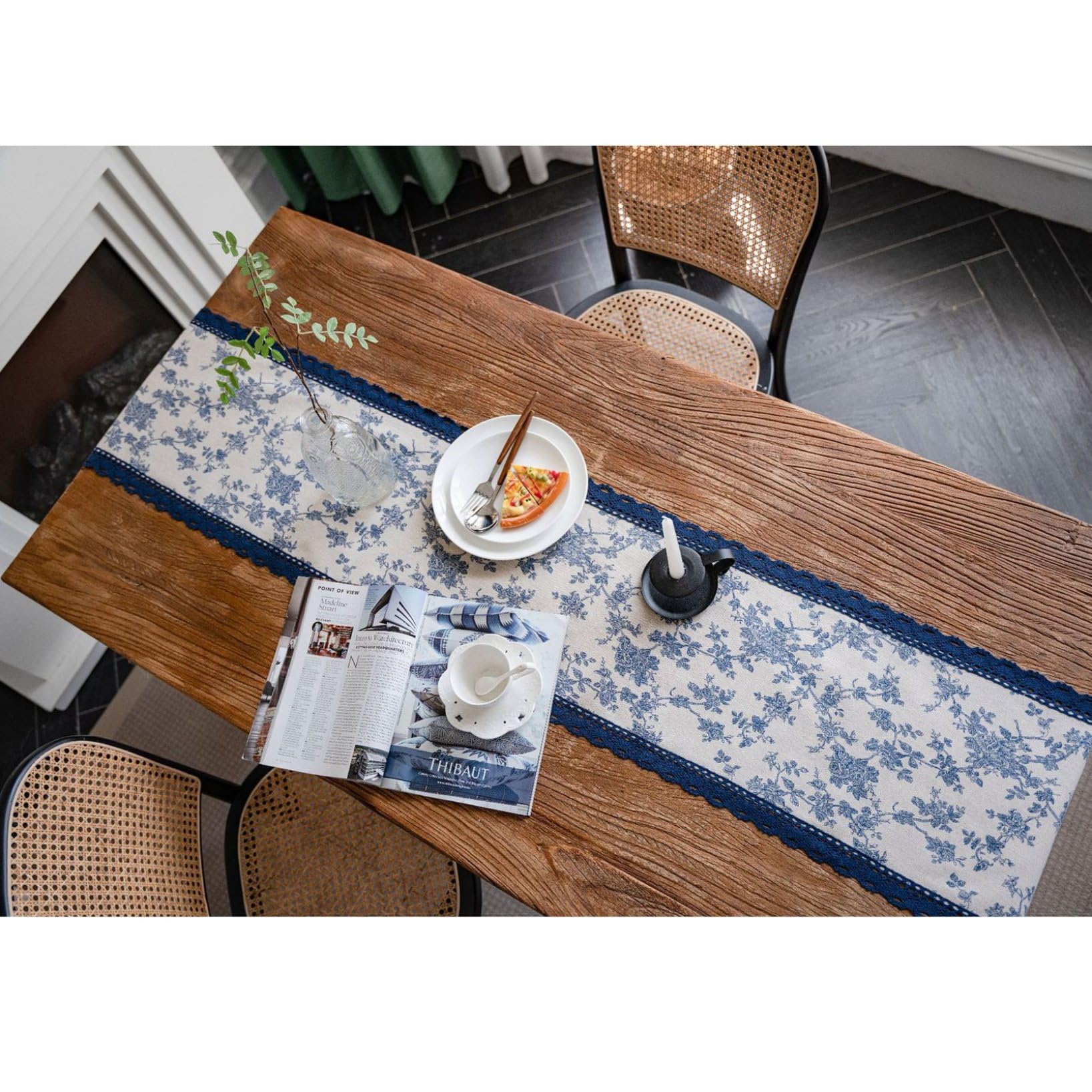 Amazon｜田園テーブルランナー ネイビー風 テーブルセンタークロス