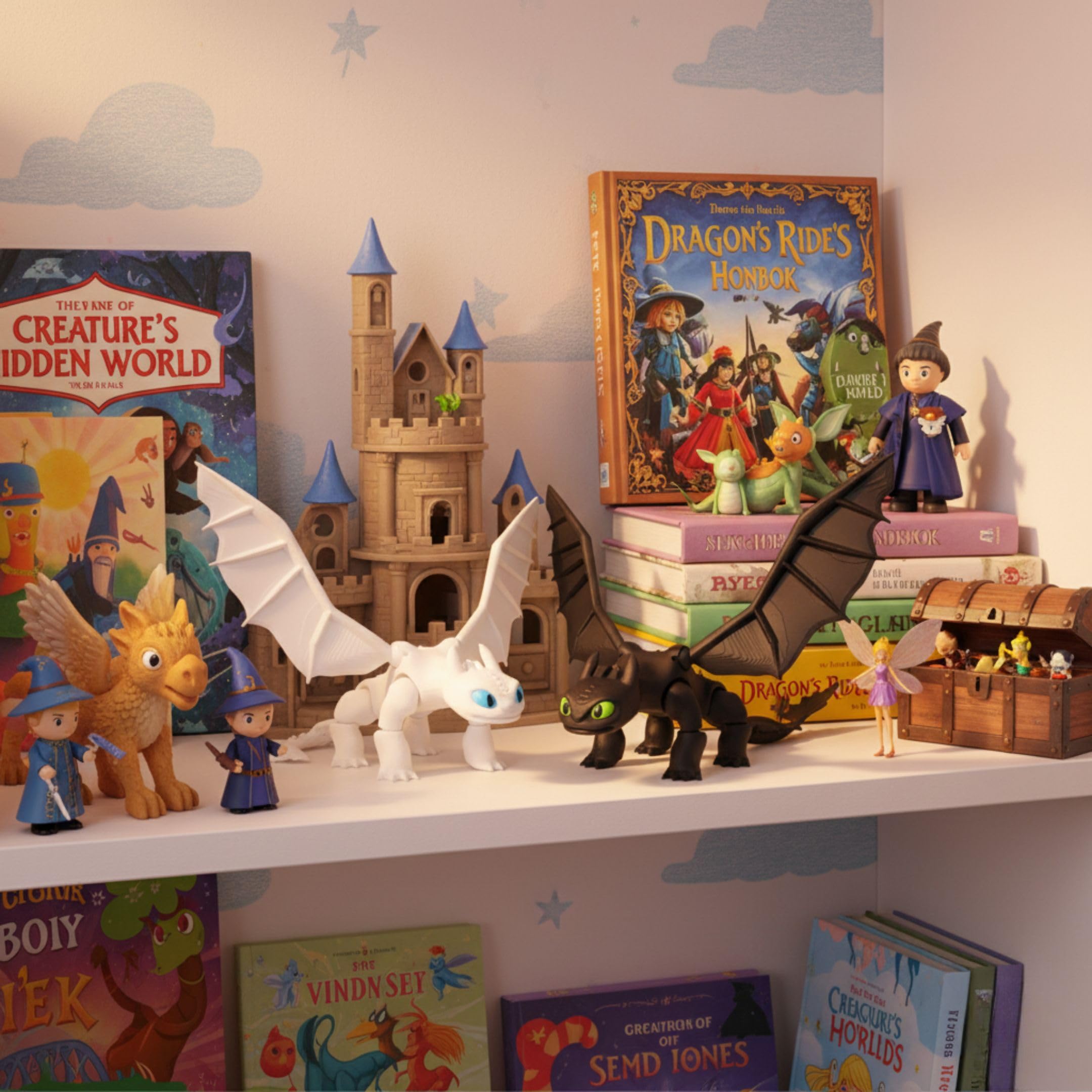 Dragon Toys for Kids, Collectible Toys, Mini Dragon Toy, Dragon Action Figure, mini Figures, Compatible with How to Train Your Dragon Toys, Toothless Dragon, Night Fury (Black-White) 1