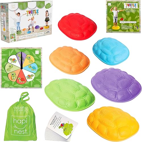 Hapinest Turtle Steps Balance Stepping Stones - Juego de coordinación de carrera de obstáculos para niños y familia equipo de juego sensorial para