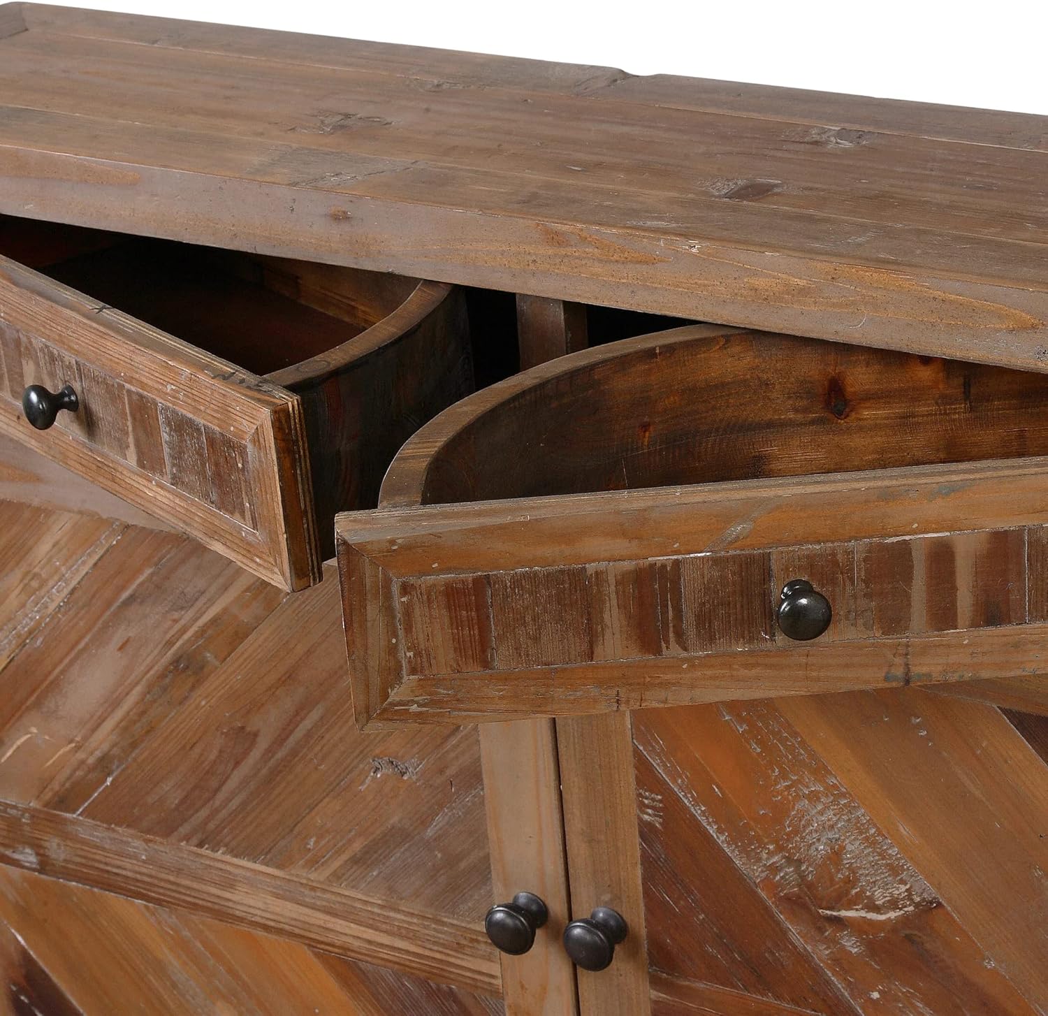Rustic Reclaimed Fir Wood Console with Swing-Out Drawers
