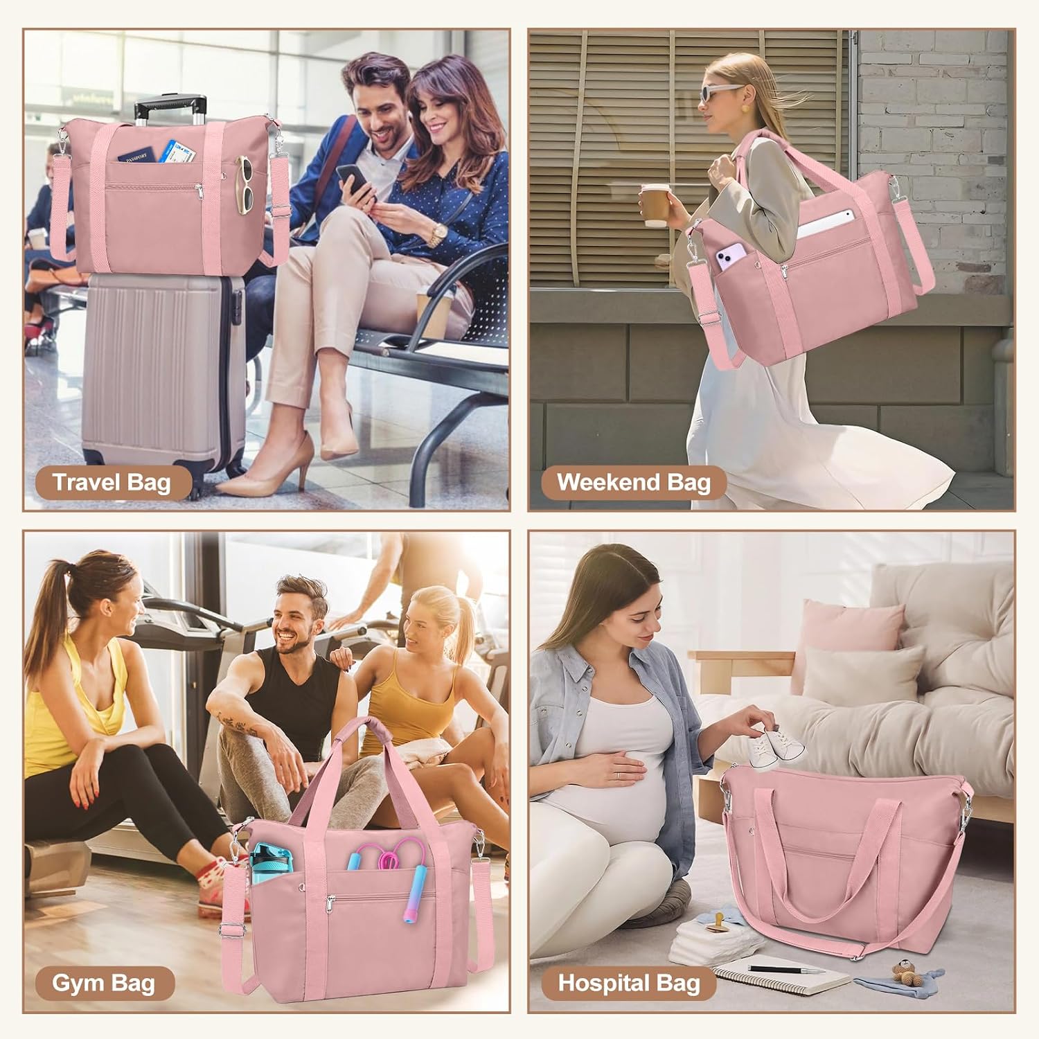 Small Travel Gym Duffel Bag for Women, Waterproof Nylon Weekender Overnight Bag Personal Item Carry on Bags for Airplanes Hospital Sports Fitness Dance Mommy Tote