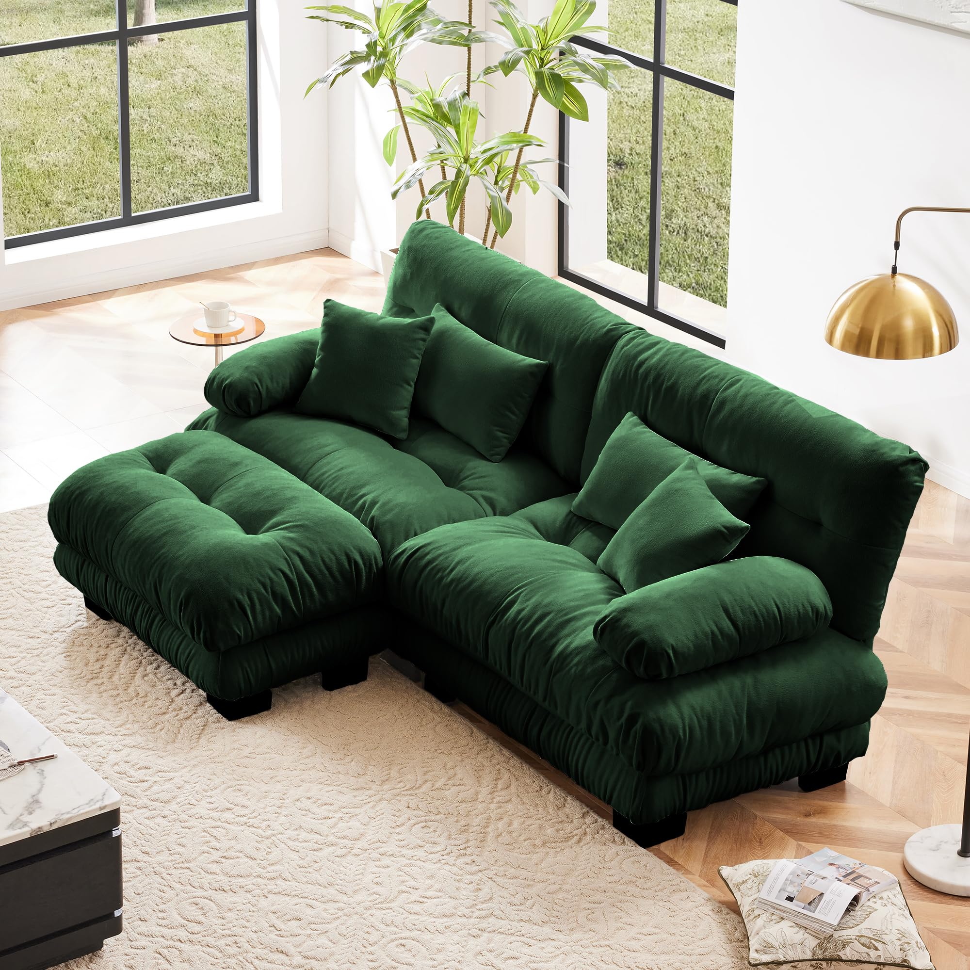 YESER Modular Sectional Sofa, Comfy Cloud Couch Oversized Loveseat with Ottoman, Sectional Couches for Living Room, Modern Chenille L Shaped Couch,