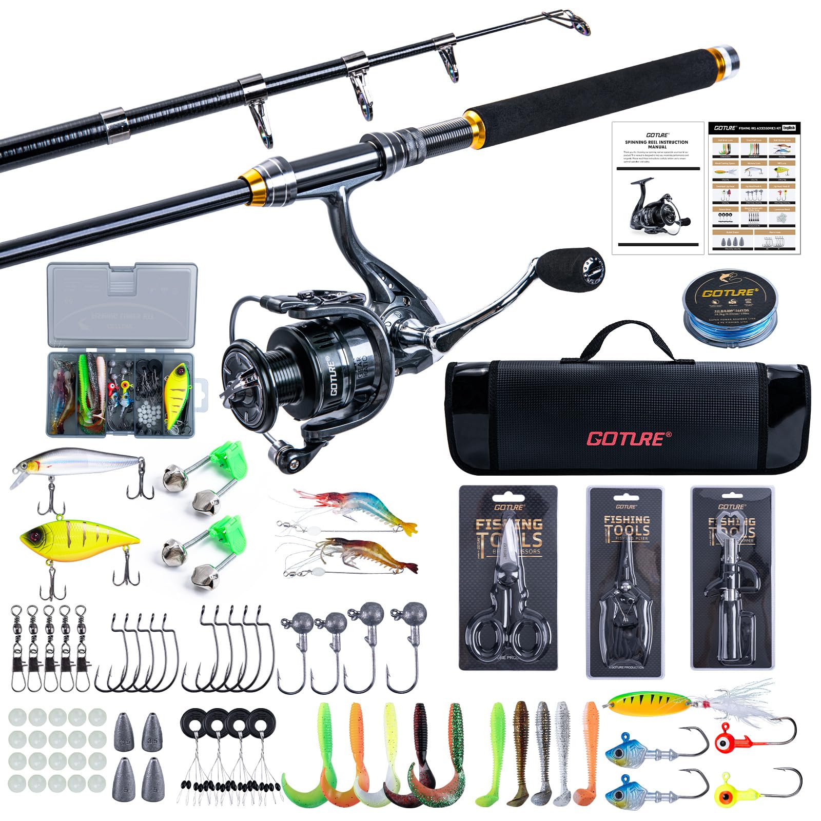 Goture Telescopic Fishing Rod and Reel Combo with Hard Carrying Bag