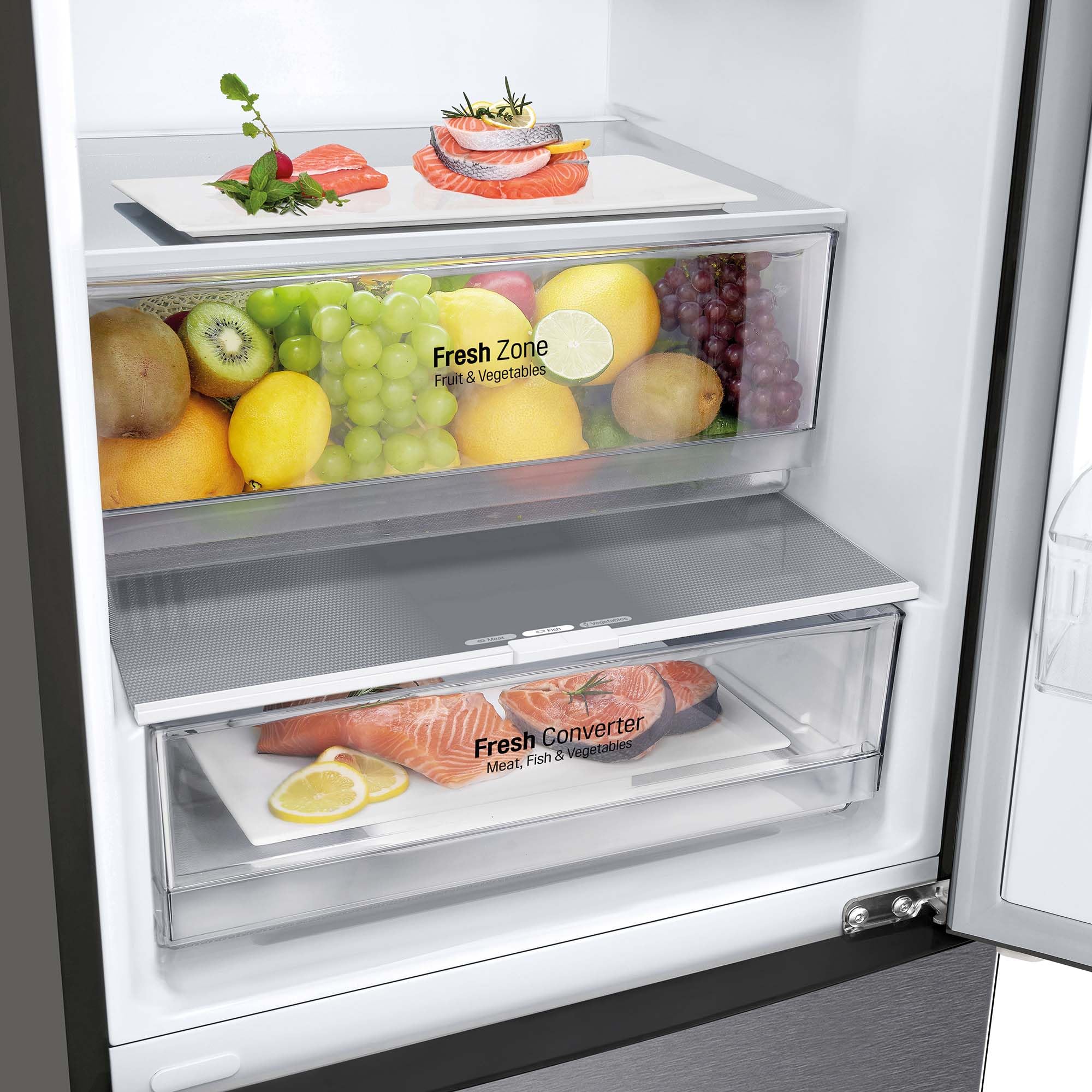 LG GBP61DSXGC - Frigorífico Combi No Frost, Congelador, Compresor Smart Inverter, Color Inox Antihuellas, 186 cm, 341 l