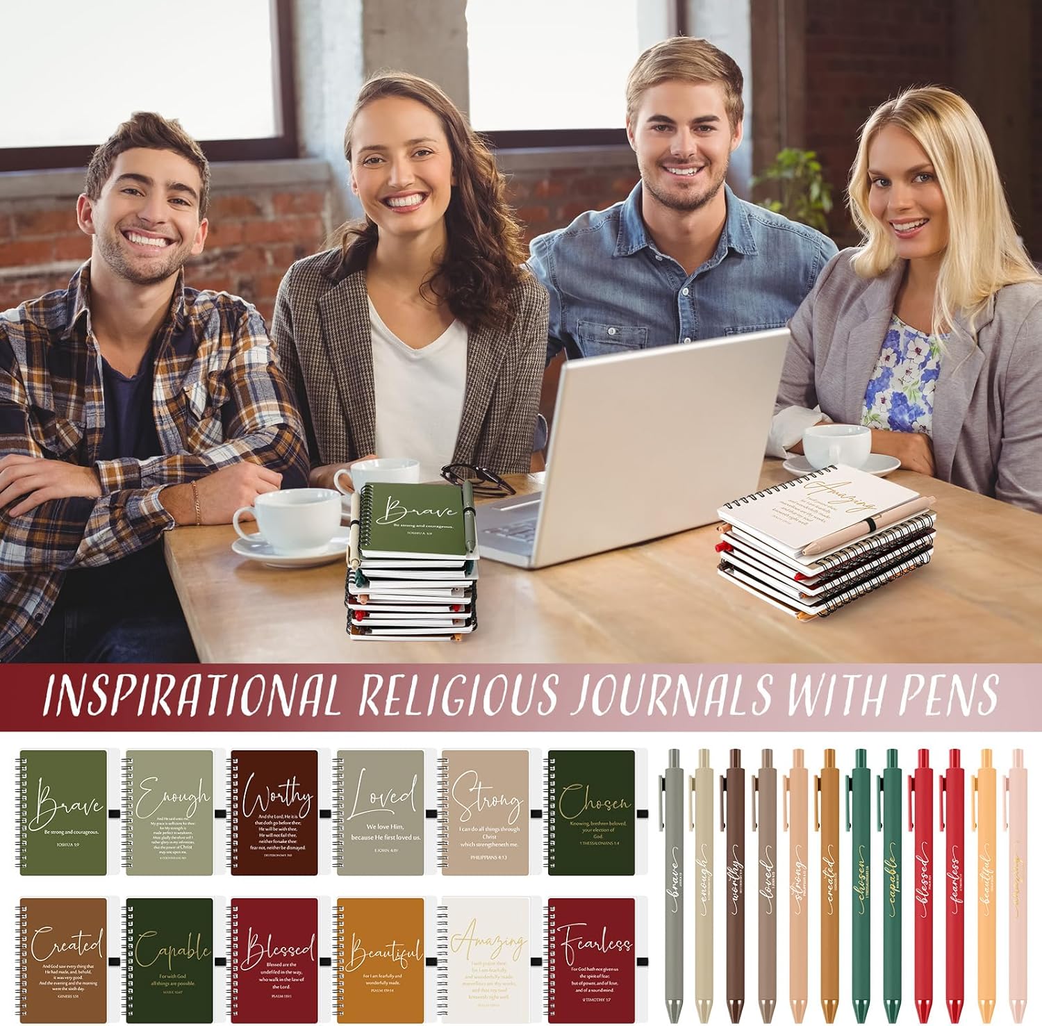 Kosiz 12 Sets Christian Gifts Bulk Inspirational Prayer Journals with Pens A6 Spiral Bible Notebook Religious Valentines Gift for Women Men Church Members Bible Study Groups (Retro Color) - Image 7