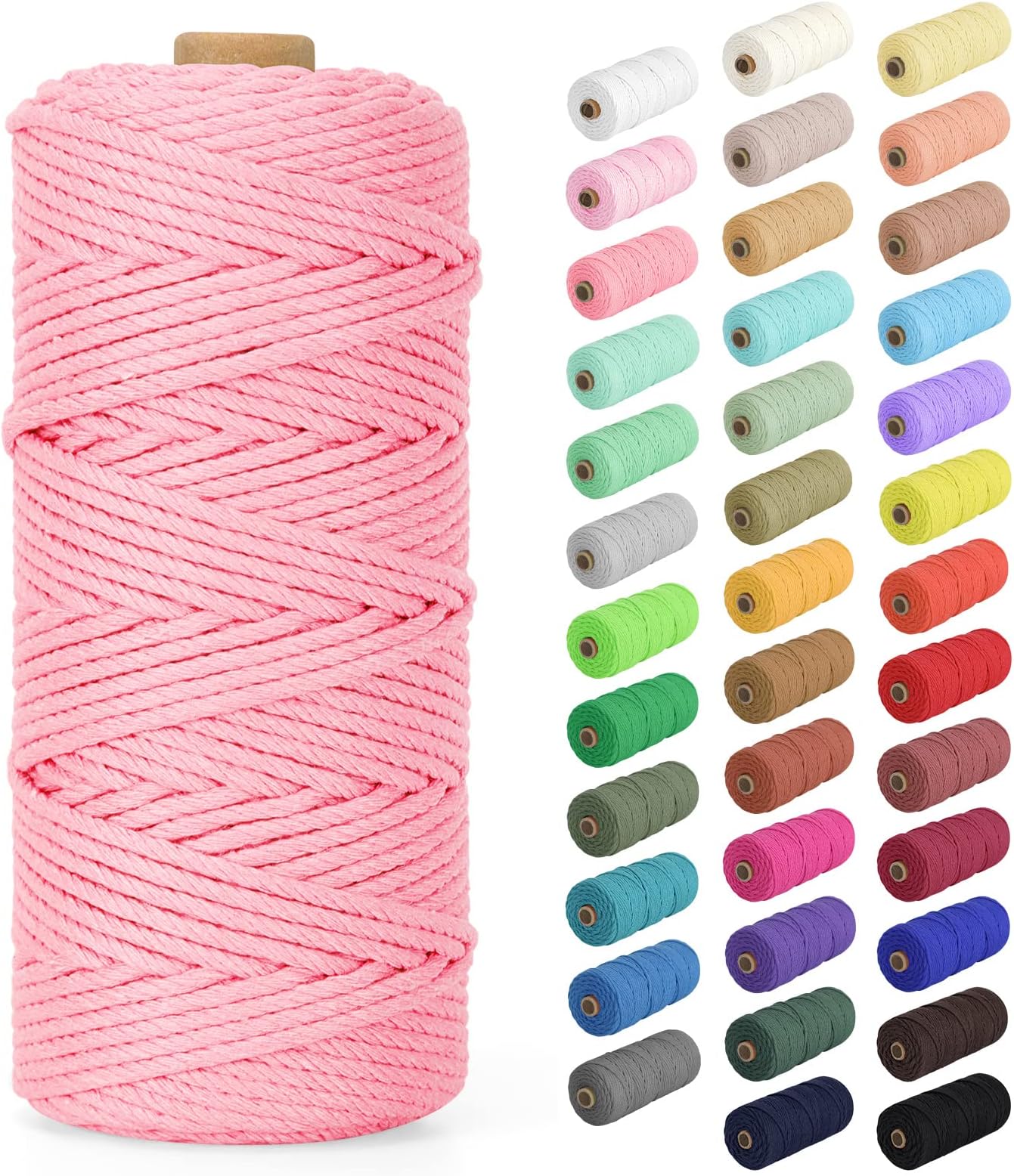 Macrame Cord 3mm x 109Yards (328Feet), Natural Cotton Macrame Rope - 4 Strands Twisted Macrame Cotton Cord for Wall Hanging, Plant Hangers, Crafts, Gift Wrapping and Wedding Decorations, Dark Pink