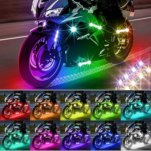 Miniatura 2 de SUNPIE Kit de luz LED para motocicleta, modo de color mejorado, 16 piezas, kit de luz LED multicolor para motocicleta con intermitentes de freno APP