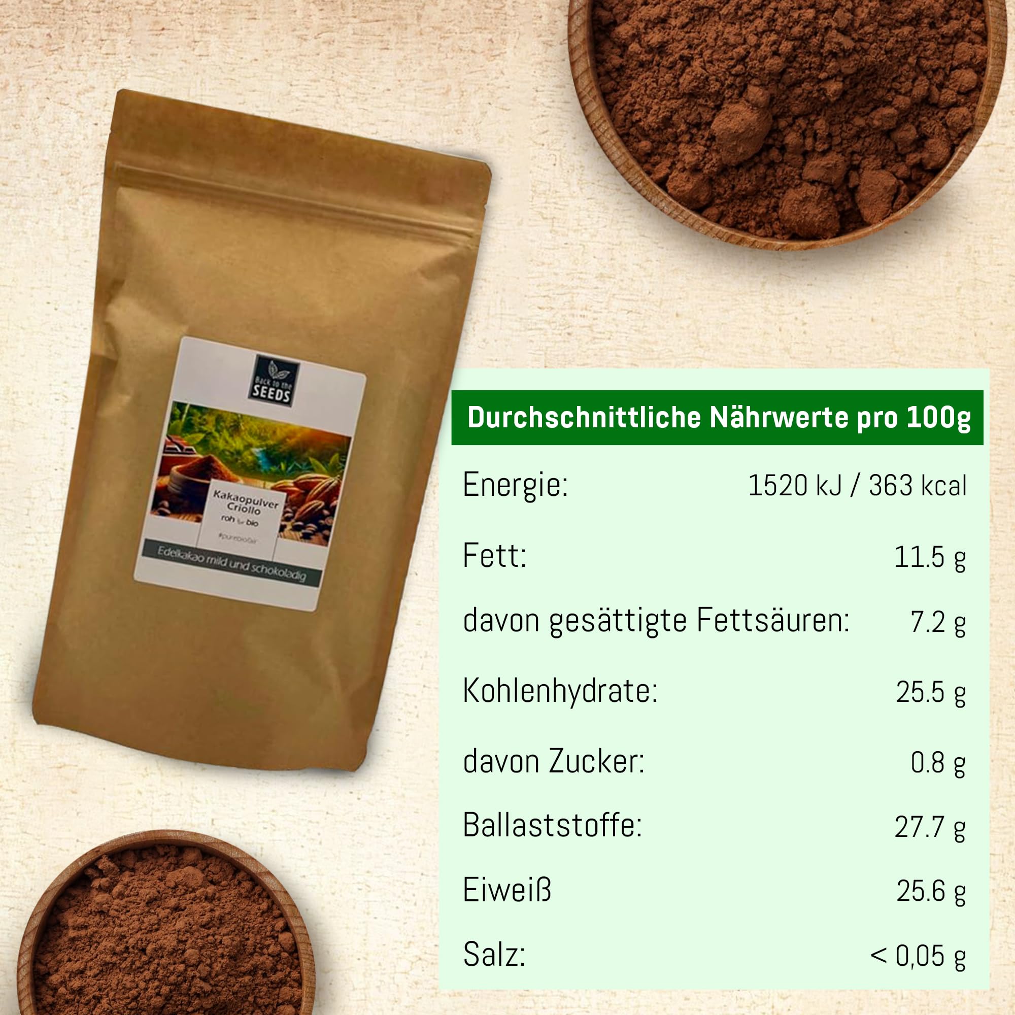 Bio Kakao Pulver 300g – Edelkakao Criollo aus Peru – Ideal für Kakaogetränke & Shakes – Rohkostqualität & Vegan – Stark entölt (10-12%) für perfekte Löslichkeit – Ohne Zuckerzusatz & Naturbelassen