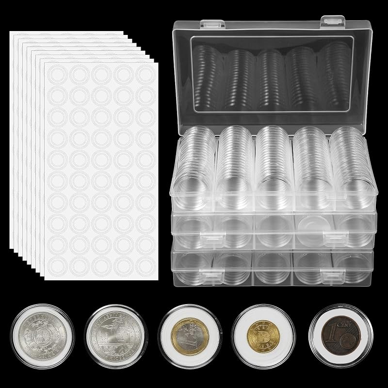 360PCS 30mm Coin Capsules Coin Holders for Collectors, Clear Plastic Storage Case Organizer Box with Foam Gasket, 5 Size (20/22/25/27/30mm) Coins Case for Collection Supplies