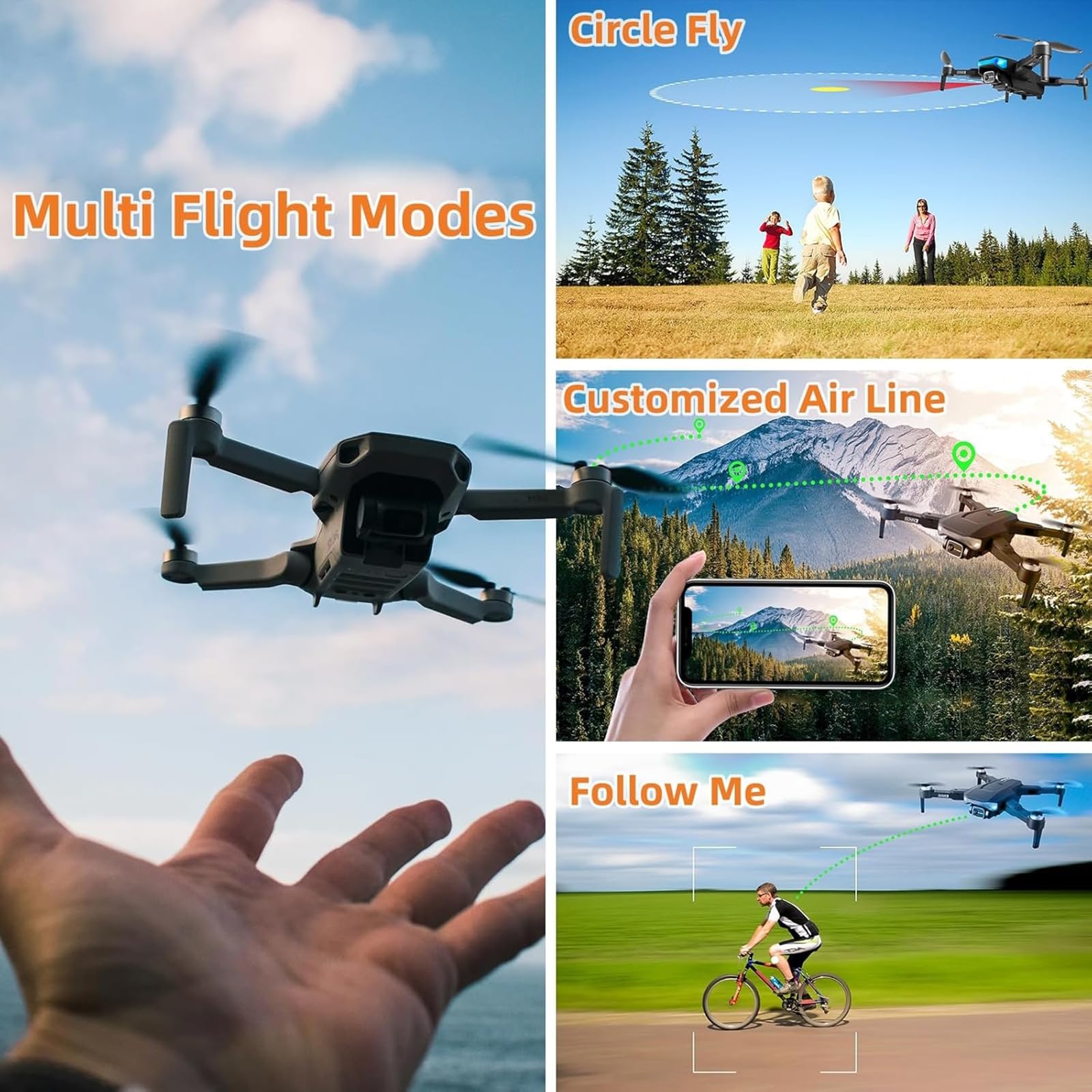 Generico Drone GPS con telecamera 4K, motore Brushless, telecomando pieghevole RC Quadcopter Drone per principianti con ritorno automatico, Follow Me, Circle Fly, 28pcs pale dell'elica e 3pcs batteria