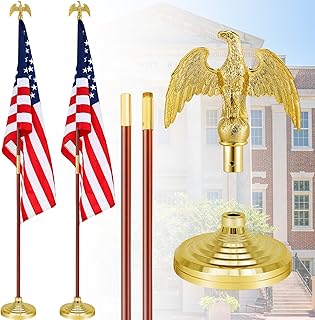 Shimeyao 2 Pack 8 ft Indoor Flag Pole Set with Base and Eagle Topper Telescoping Heavy Duty Flagpole with Stand Holder for Office Hall City, American Flag Not Included(Wood Color,Wood)