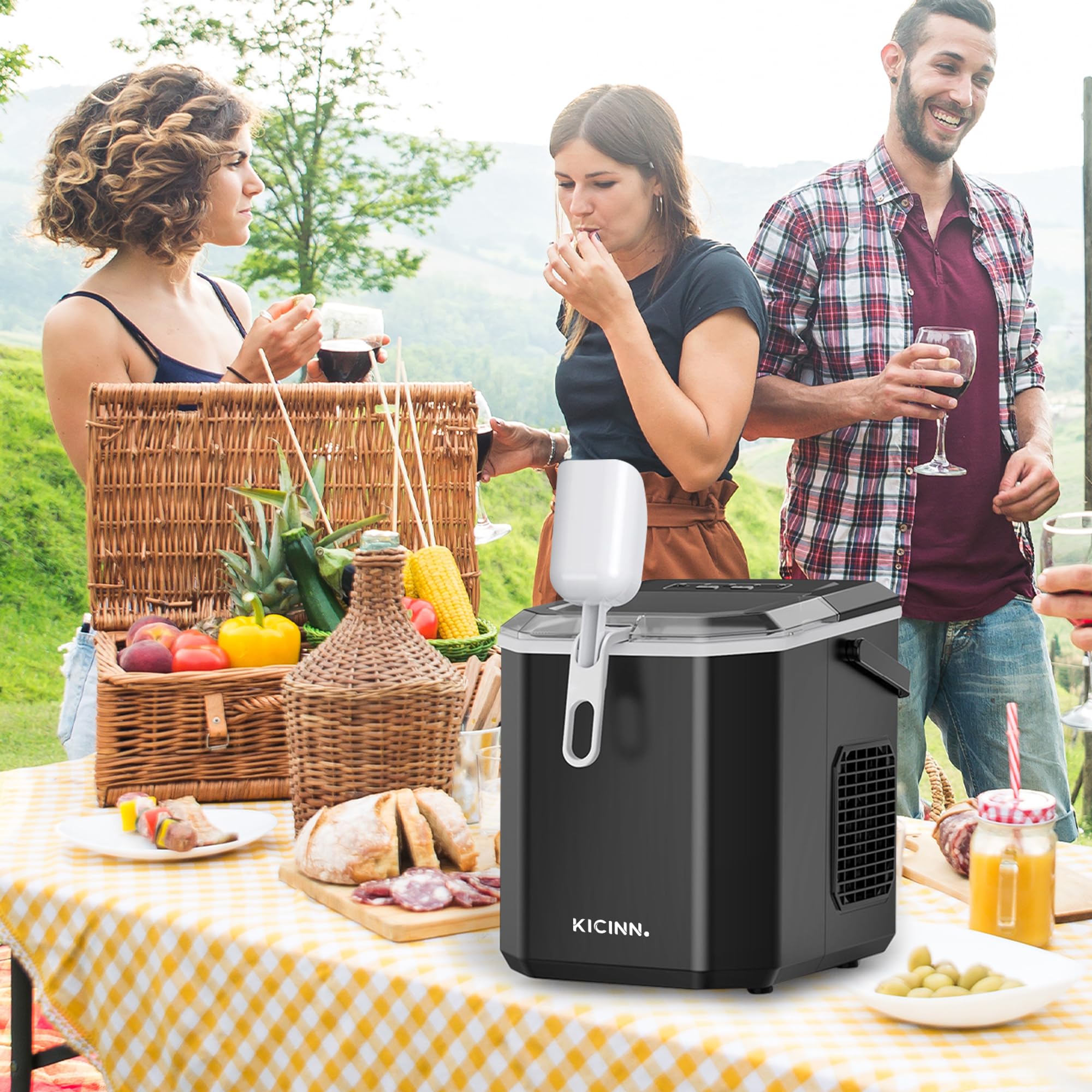 Machine À Glaçons De Comptoir - Prête En 5 Minutes, 14 Kg En 24 H | Machine À Glaçons Portable Autonettoyante Avec Pelle Et Panier Pour La Maison Et La Cuisine - Noir