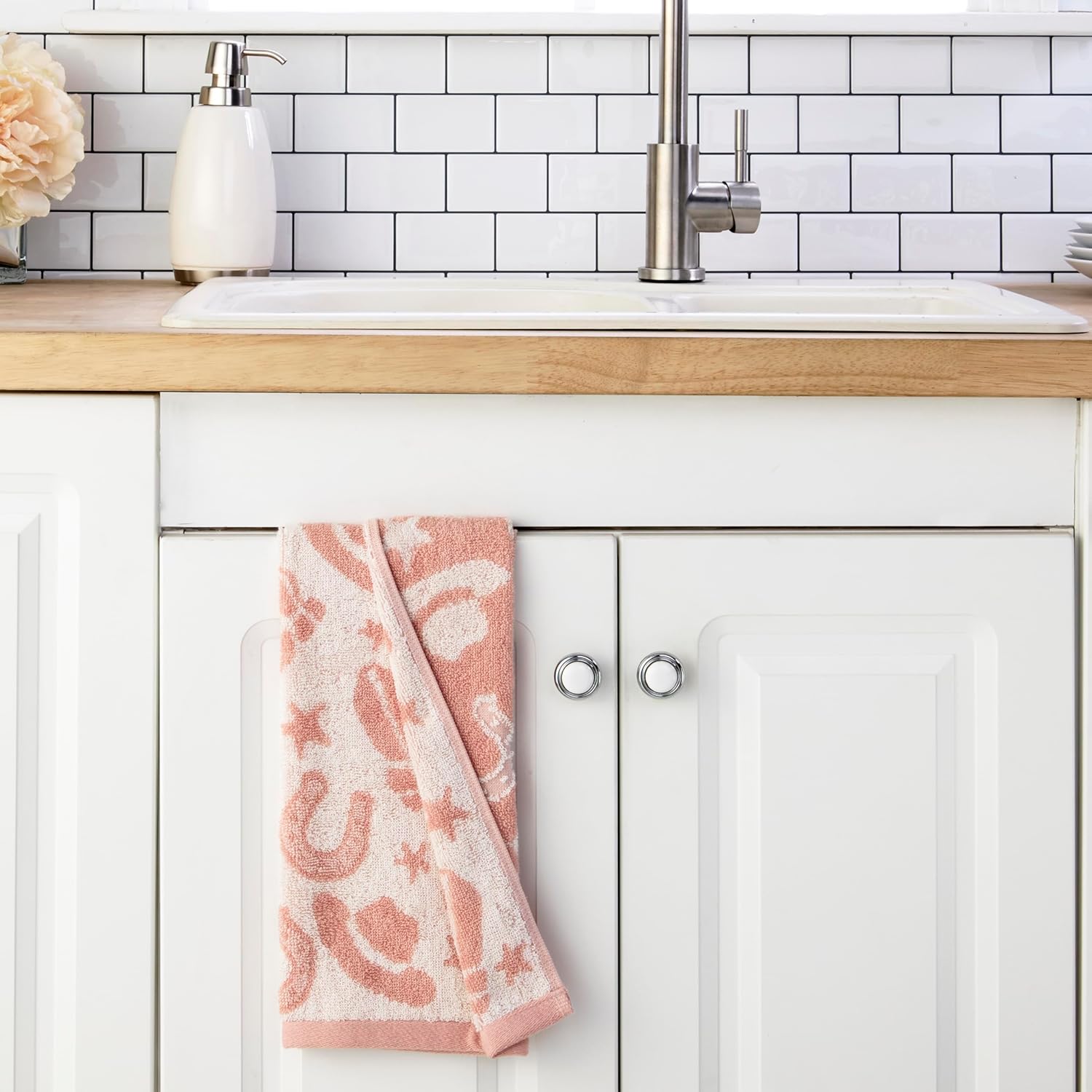 SKL Home Flowers in Boot Hand Towel 2pc Set for Bath/Kitchen/Bar & Gift, Natural