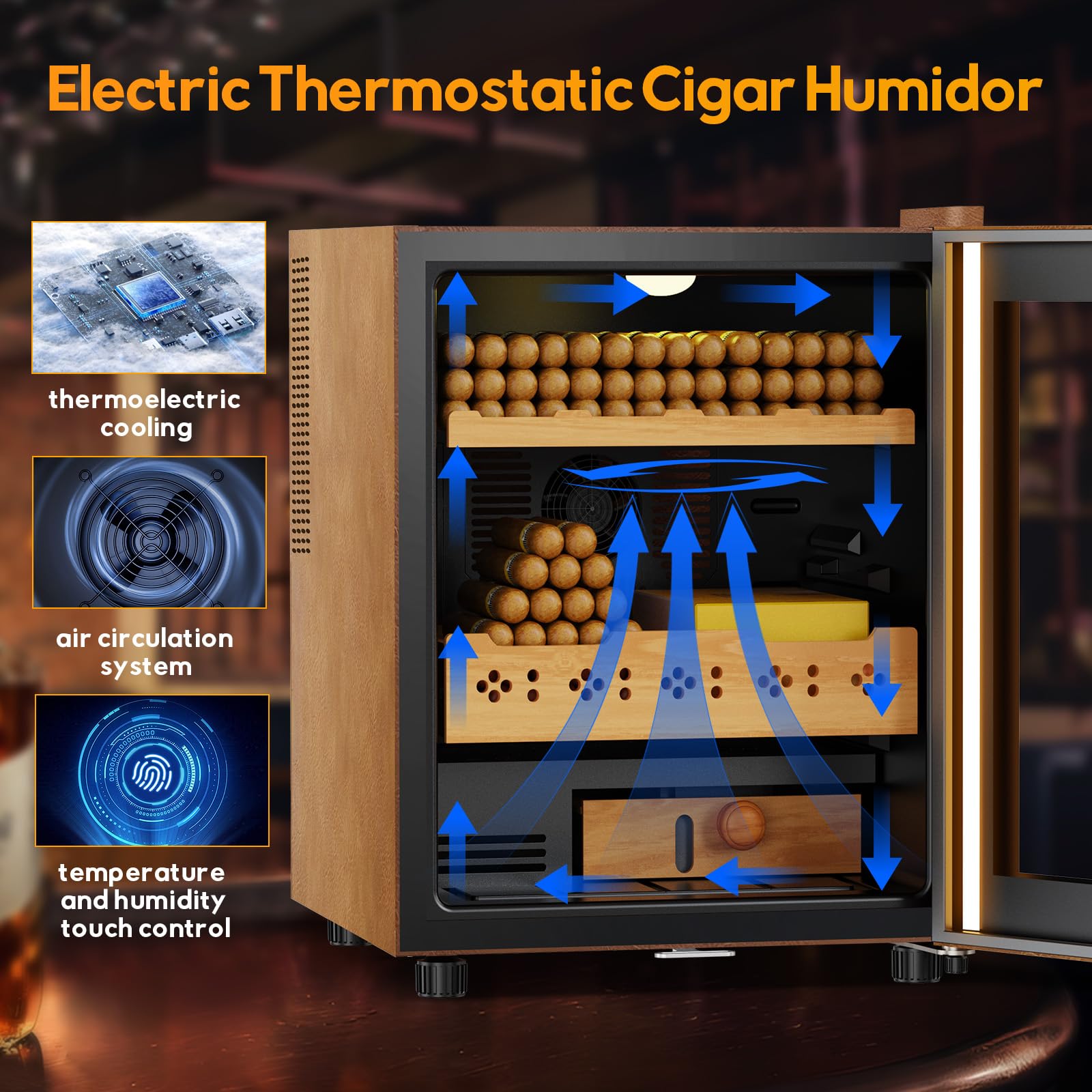 Velieta 50l Upgraded Electric Humidor With Leather, 300 Counts Large Capacity,Thermostatic Electric Cooler Cabinet With Digital LED Screen, Safety Lock,Smart Humidity & Temp Control, Gifts For Men on Fridge.com - View 3