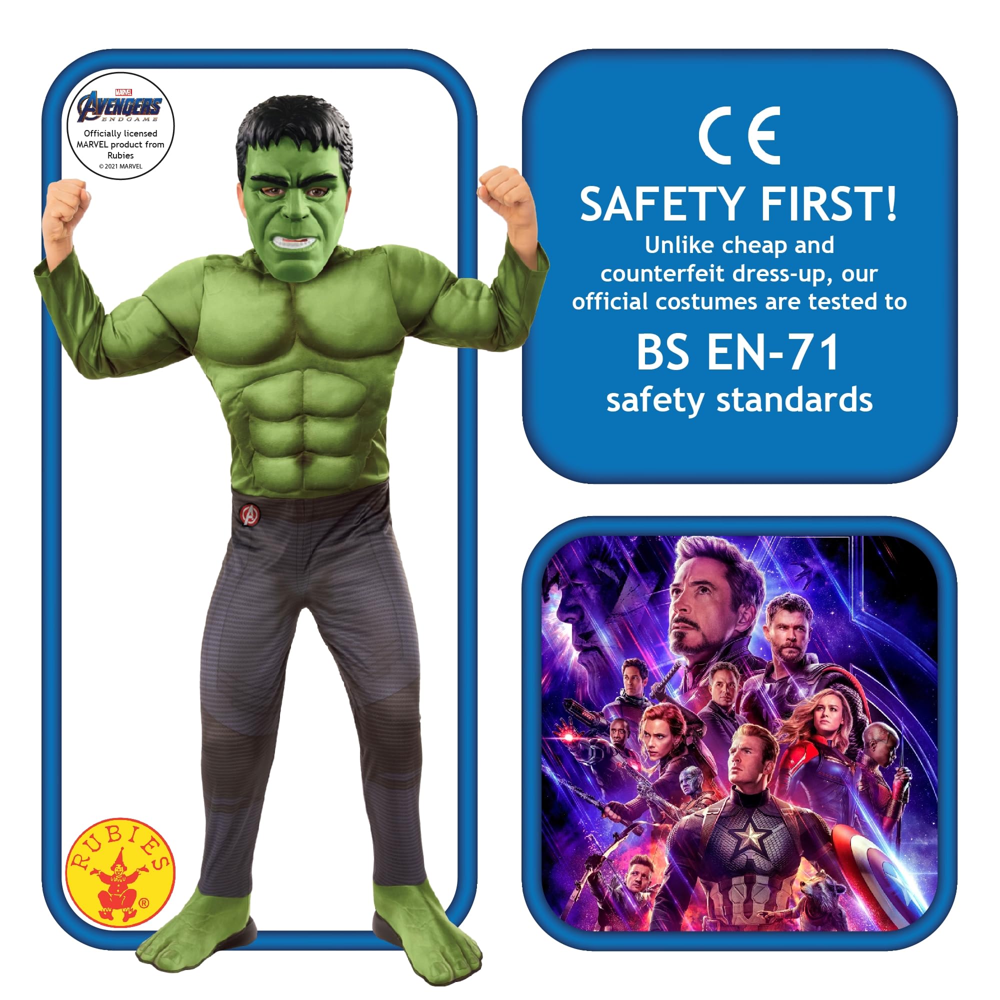 Rubie's Costume Ufficiale Avengers Endgame Hulk, per Bambini, Taglia S, età 3-4 Anni, Altezza 117 cm, Halloween