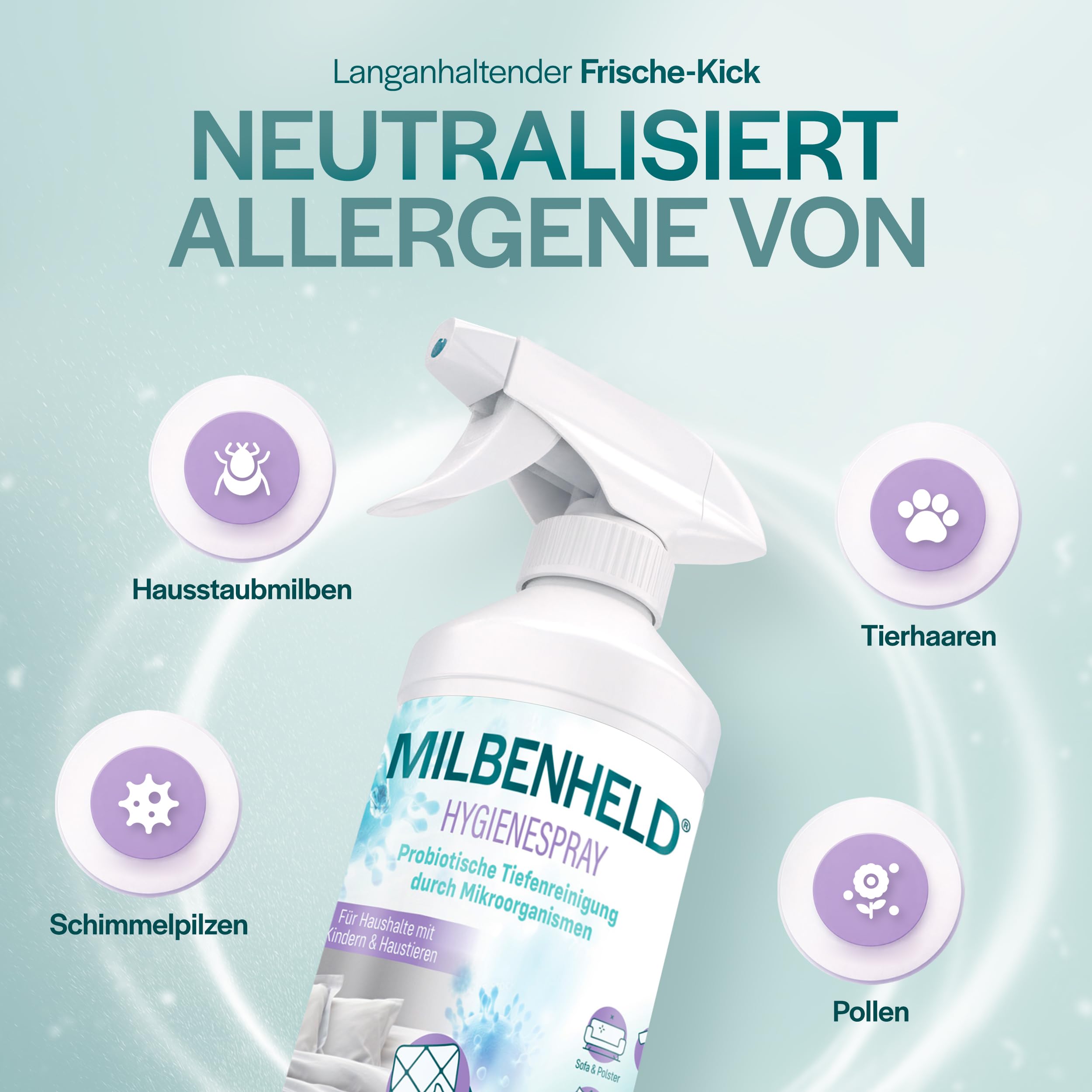 Milbenspray für Matratzen Bettwäsche Polster 500ml - SOFORTEFFEKT & 100% GIFTFREI - Anti Milben Spray als Allergie Spray für Allergiker gegen Hausstaubmilben
