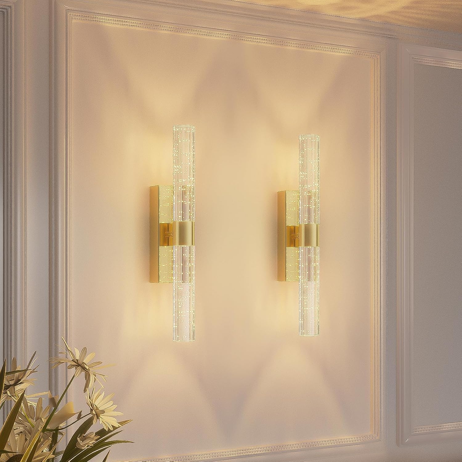 camuucci Gold Crystal Rechargeable Wireless Wall Light, 2 Pack