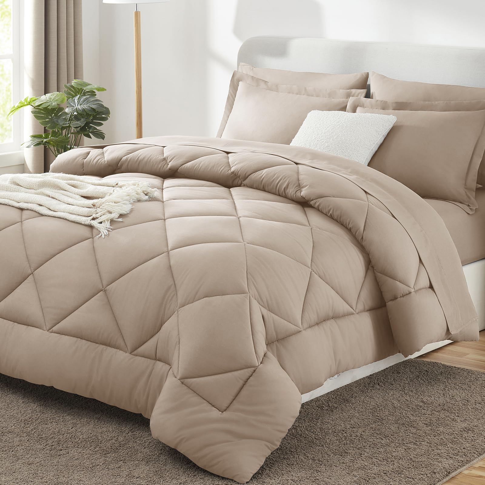 CozyLux Queen Comforter Set 88"x88" Wheat - 7 Piece Bed in a Bag