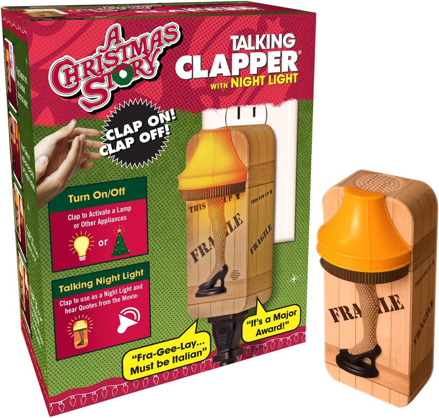 A Christmas Story Nightlight Leg Lamp, Says Movie Quotes, Wireless Sound Activated On/Off Light Switch, Clap Detection, Perfect for Kitchen/Bedroom/TV/Appliances, 120 V Wall Plug, Smart Home