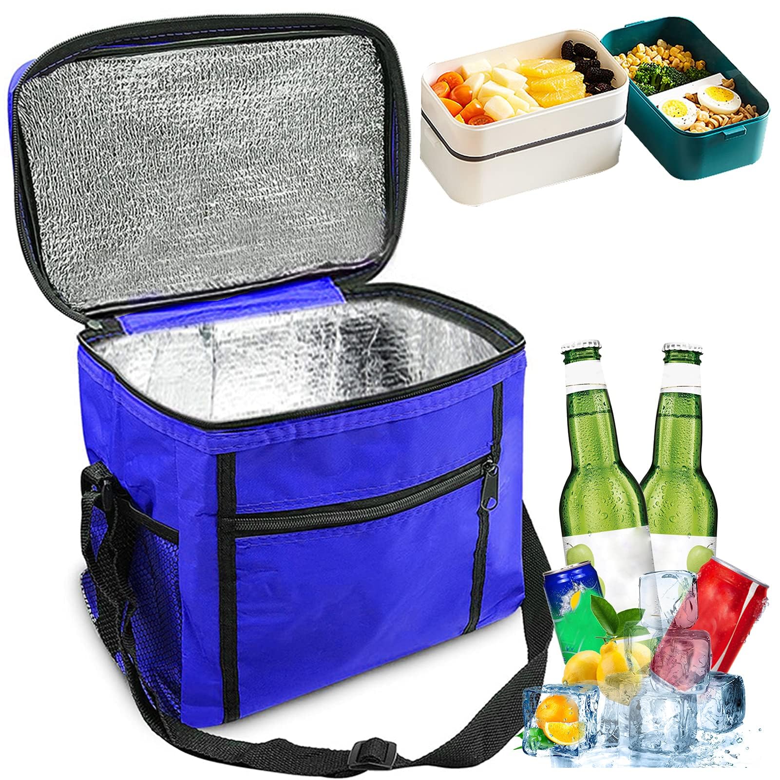 Borsa Isotermica da Pranzo Pieghevole per Picnic, Campeggio, Viaggio (Blu)