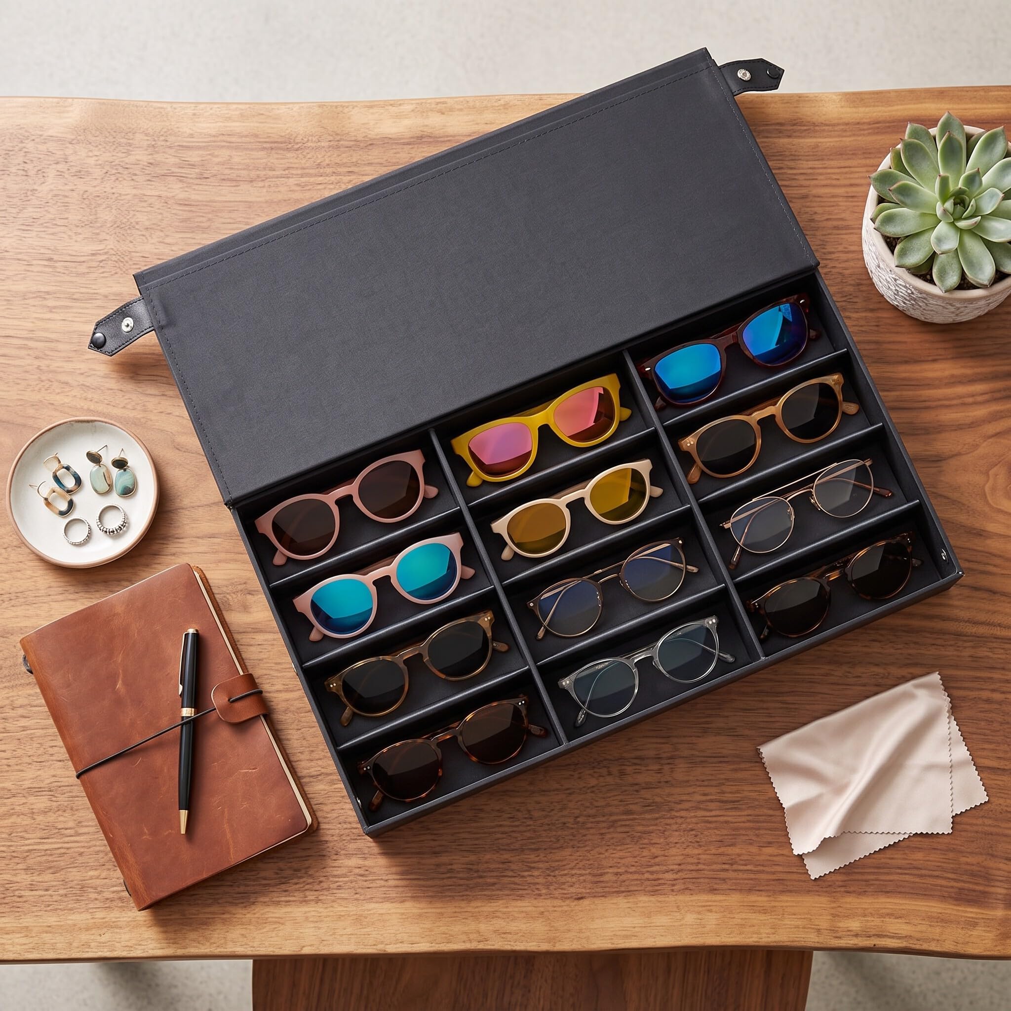 Wakects Expositor para Gafas y Joyas, Caja Organizadora de 18 Compartimentos, 47 x 37 x 6 cm