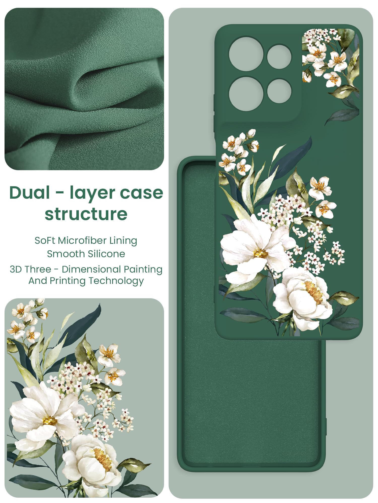 Yucenx Funda para Motorola Moto G 5G 2025, funda de silicona líquida para niñas y mujeres, a prueba de golpes, antiarañazos, protección suave con 2 protectores de pantalla para Moto G 5G 2025 (verde