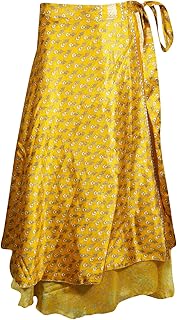 Mogul Interior Women's Yellow Wrap Skirt Magic Gypsy Festival Long Length Wrap Around Skirts One Size