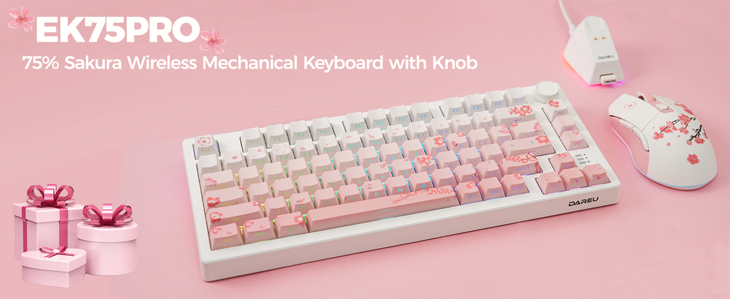 DAREU EK75PRO メカニカルキーボード 無線 桜/ピンク 技適認証取得 Amazon.com: DAREU EK75PRO Sakura Pink Wireless Mechanical Gaming