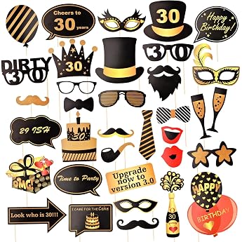 31 Pieces Birthday Photo Box Accessories 30th Photo Booth Props for Birthday Photo Photo Box Accessories with Hat Lipstick Tie Crowns Photo Props for Girls and Boys Birthday