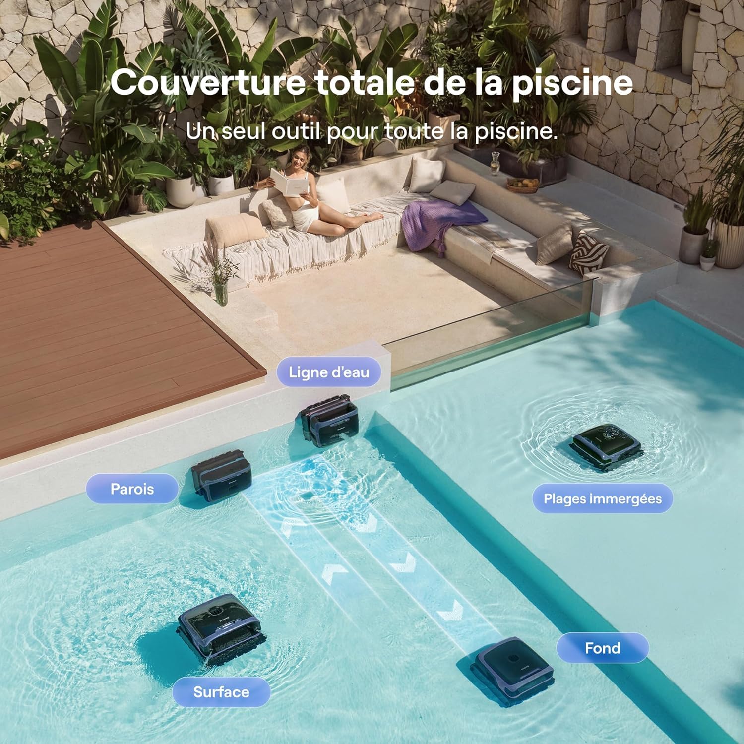 Beatbot Sora 70 Robot Piscine, aspirateur Piscine 4-en-1, 25700 LPH, stationnement Intelligent Surface de l'eau, capacité 6 L pour débris, Batterie 10000 mAh, pour piscines jusqu'à 300 m², Bleu